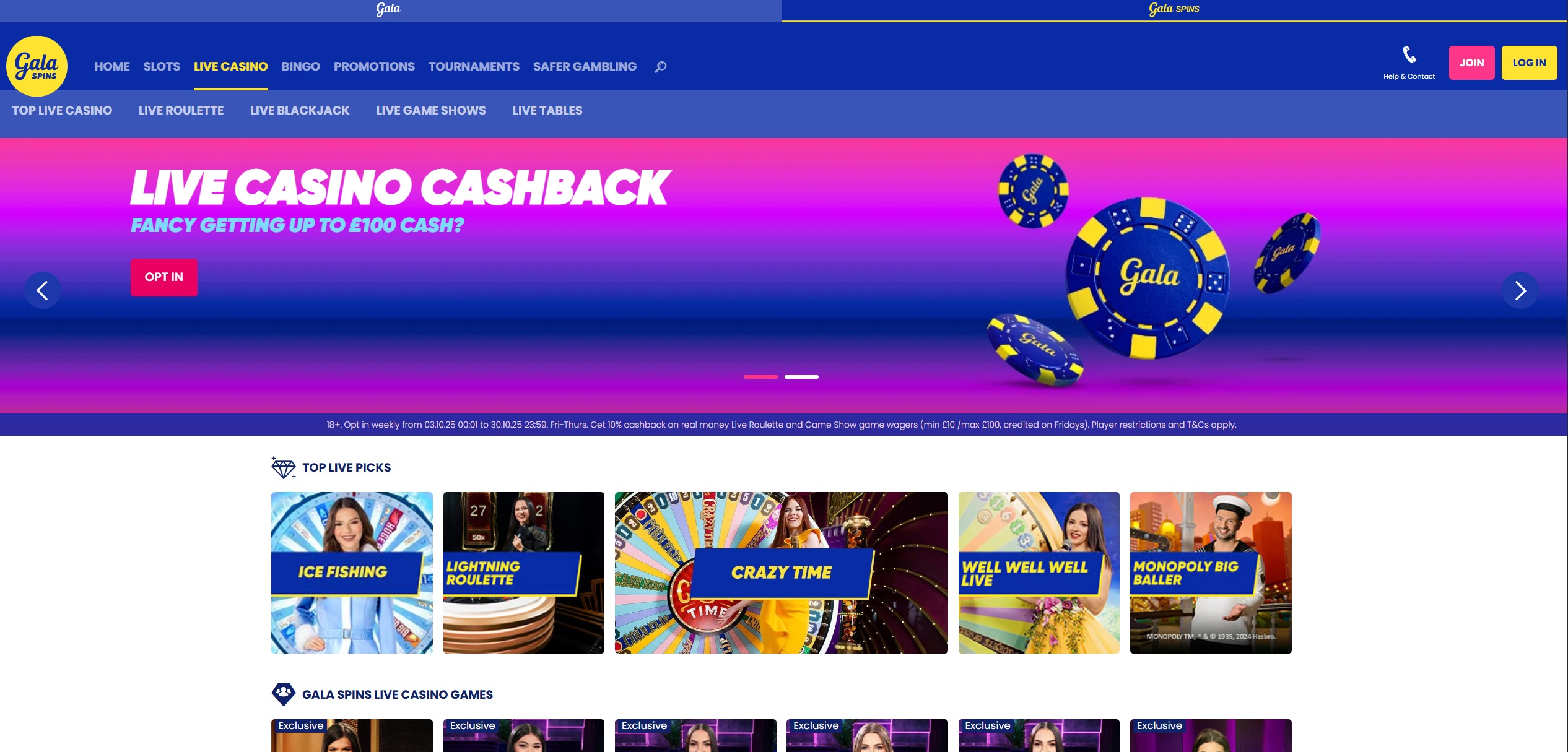 Gala Spins Live Casino