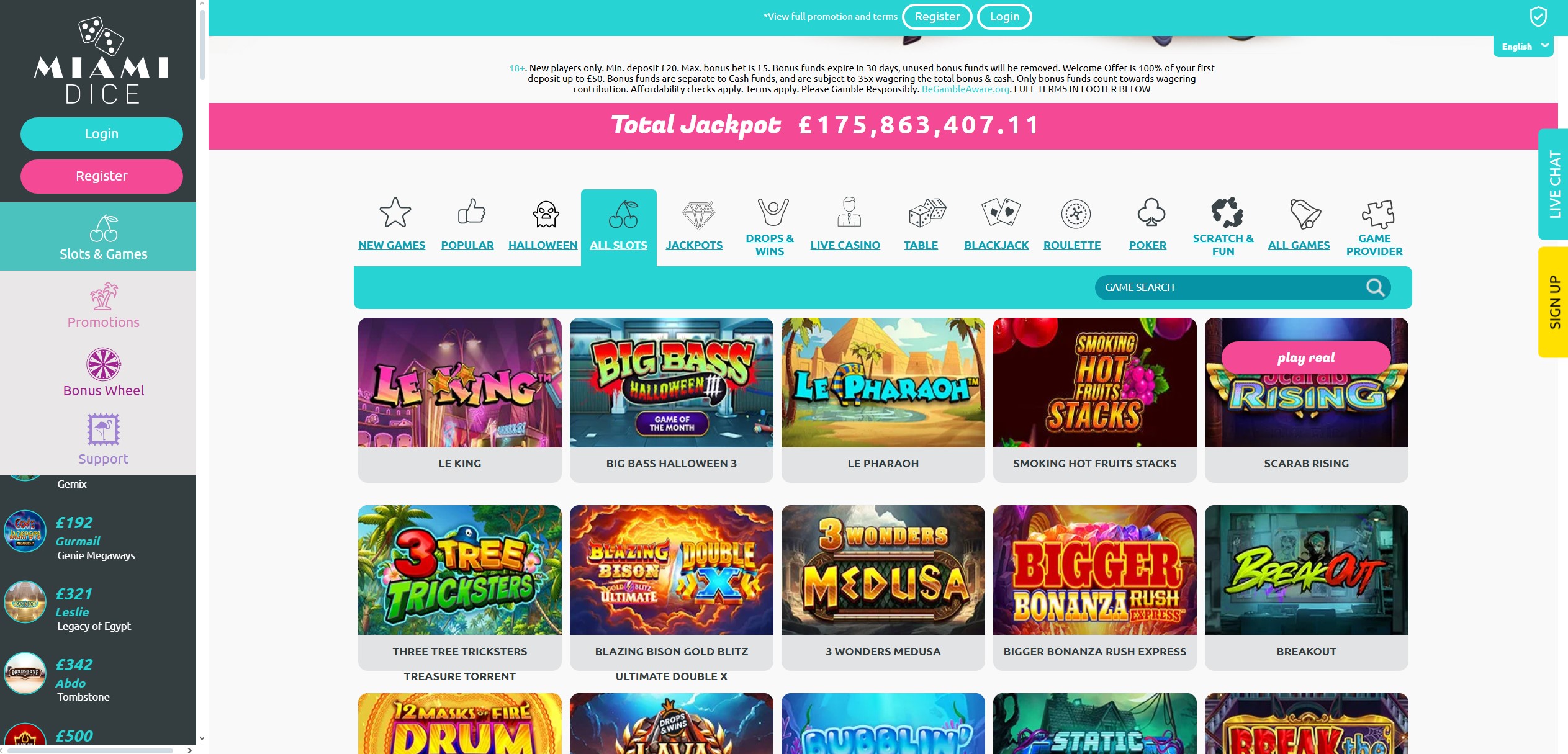 Miami Dice Slot Selection