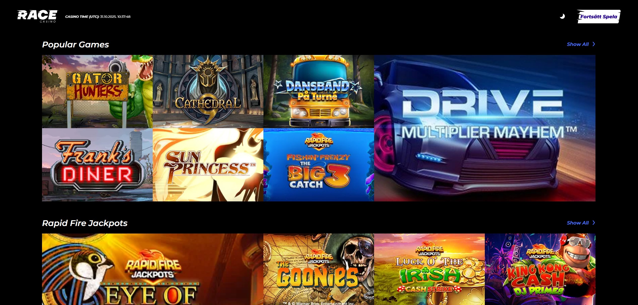 Race Casino Game Selection