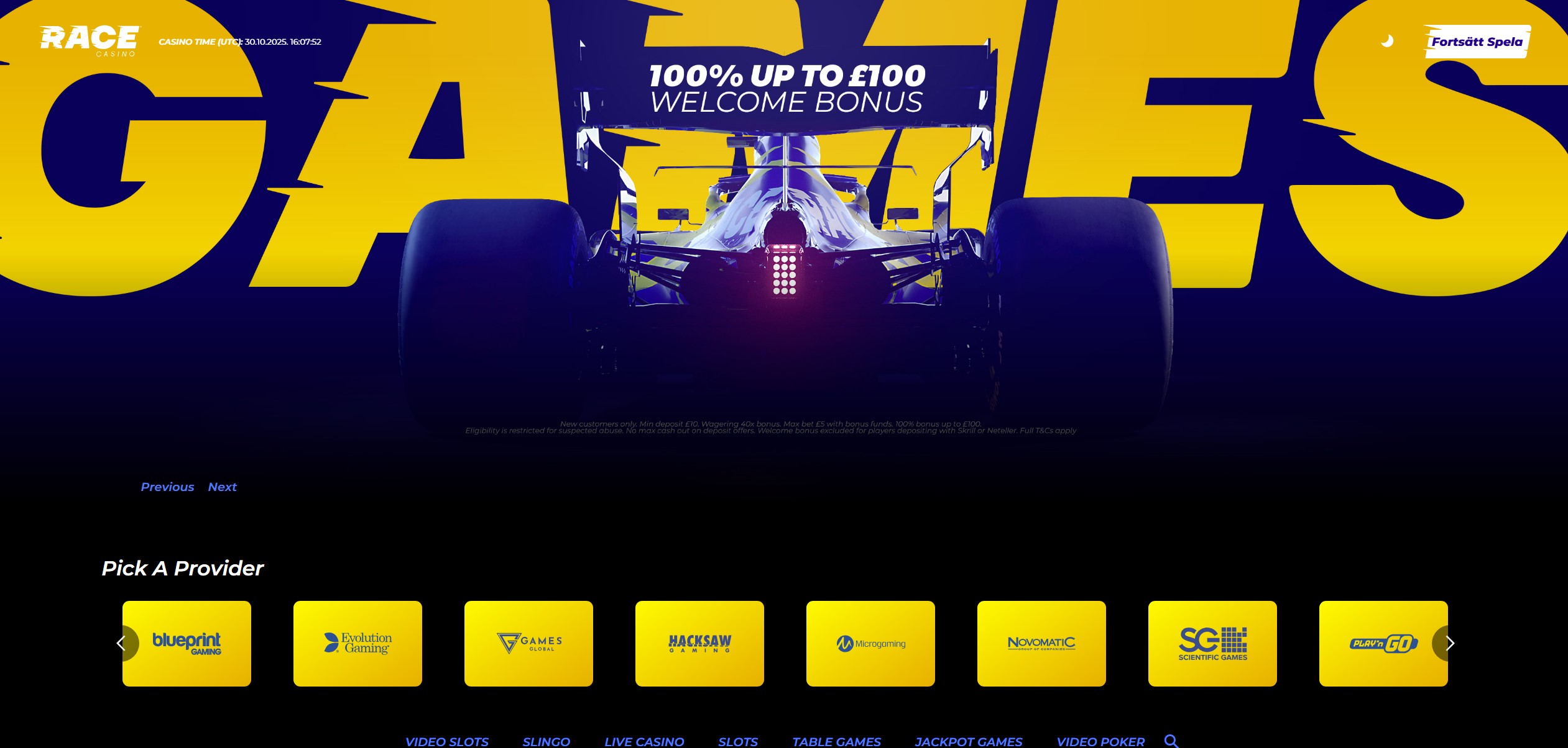 Race Casino Homepage