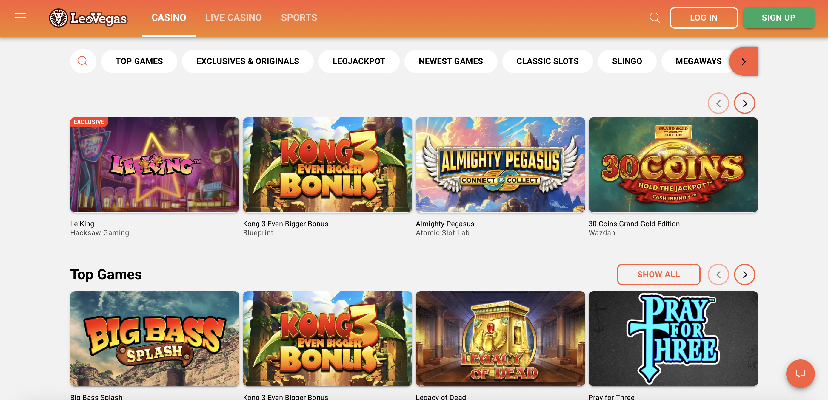 LeoVegas Game Selection