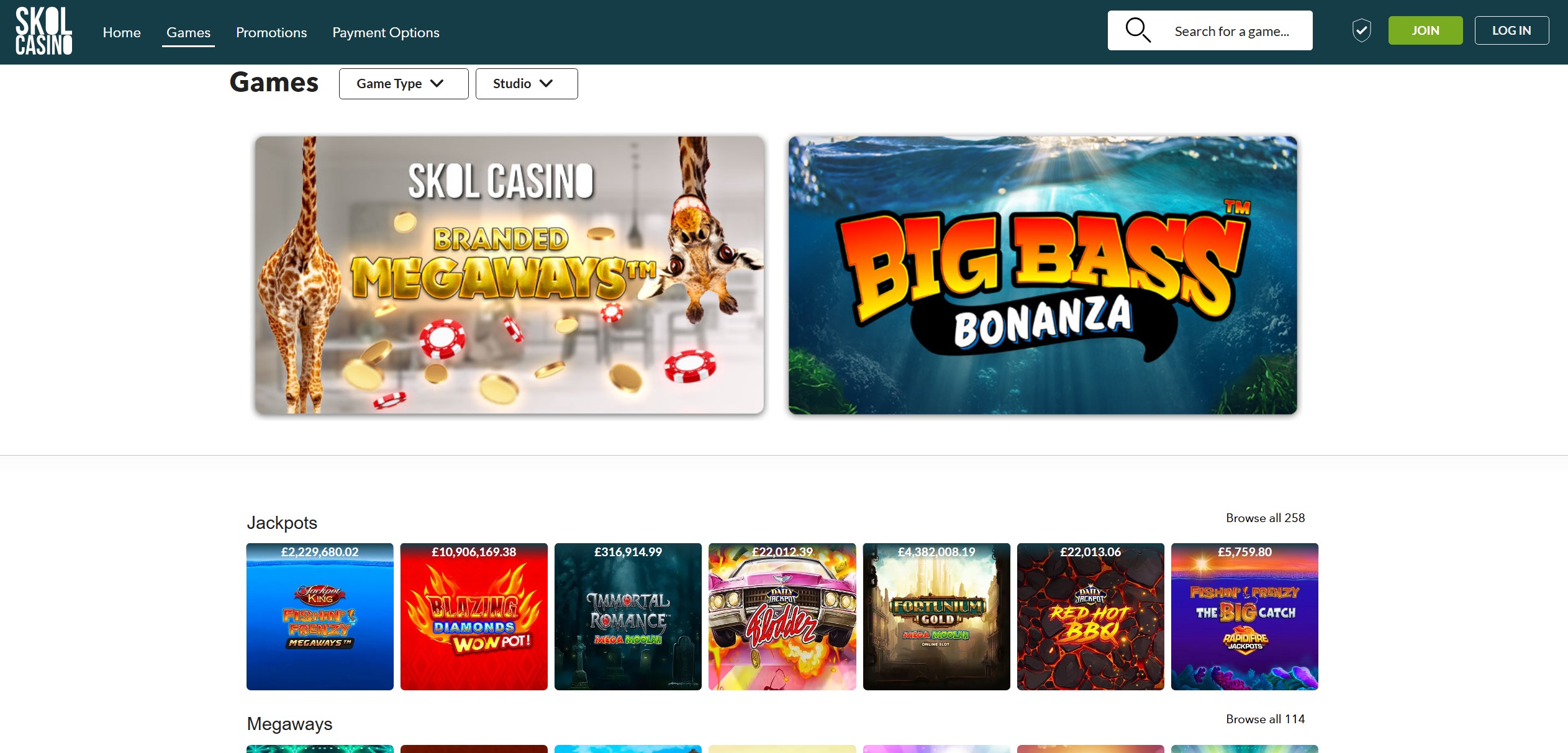 Skol Casino Game Selection