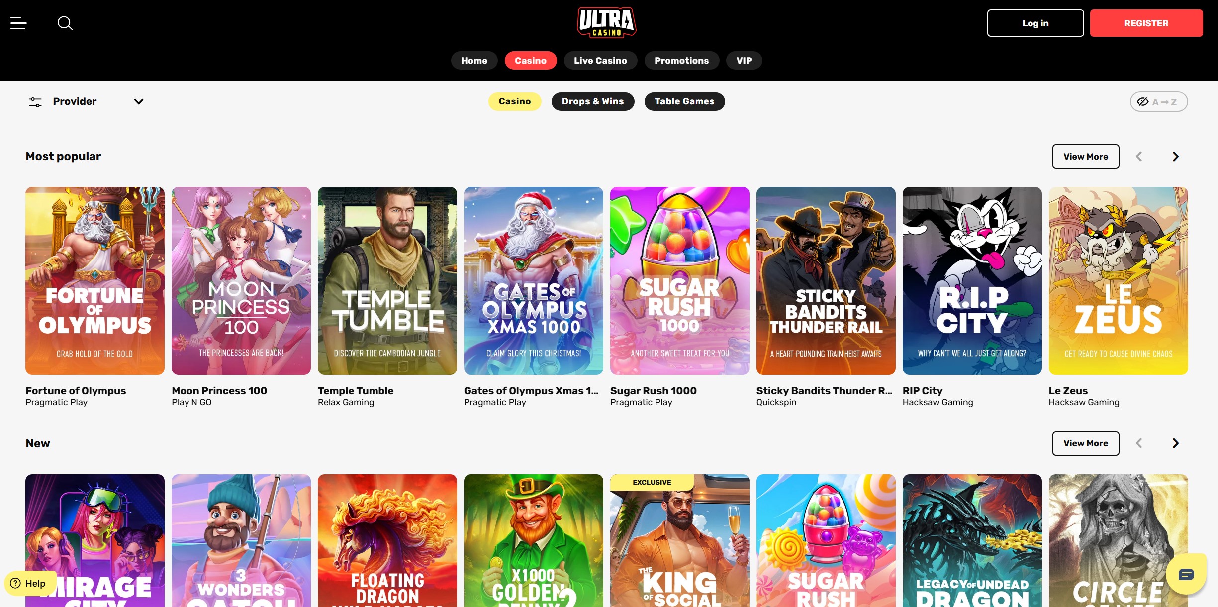 UltraCasino Game Selection