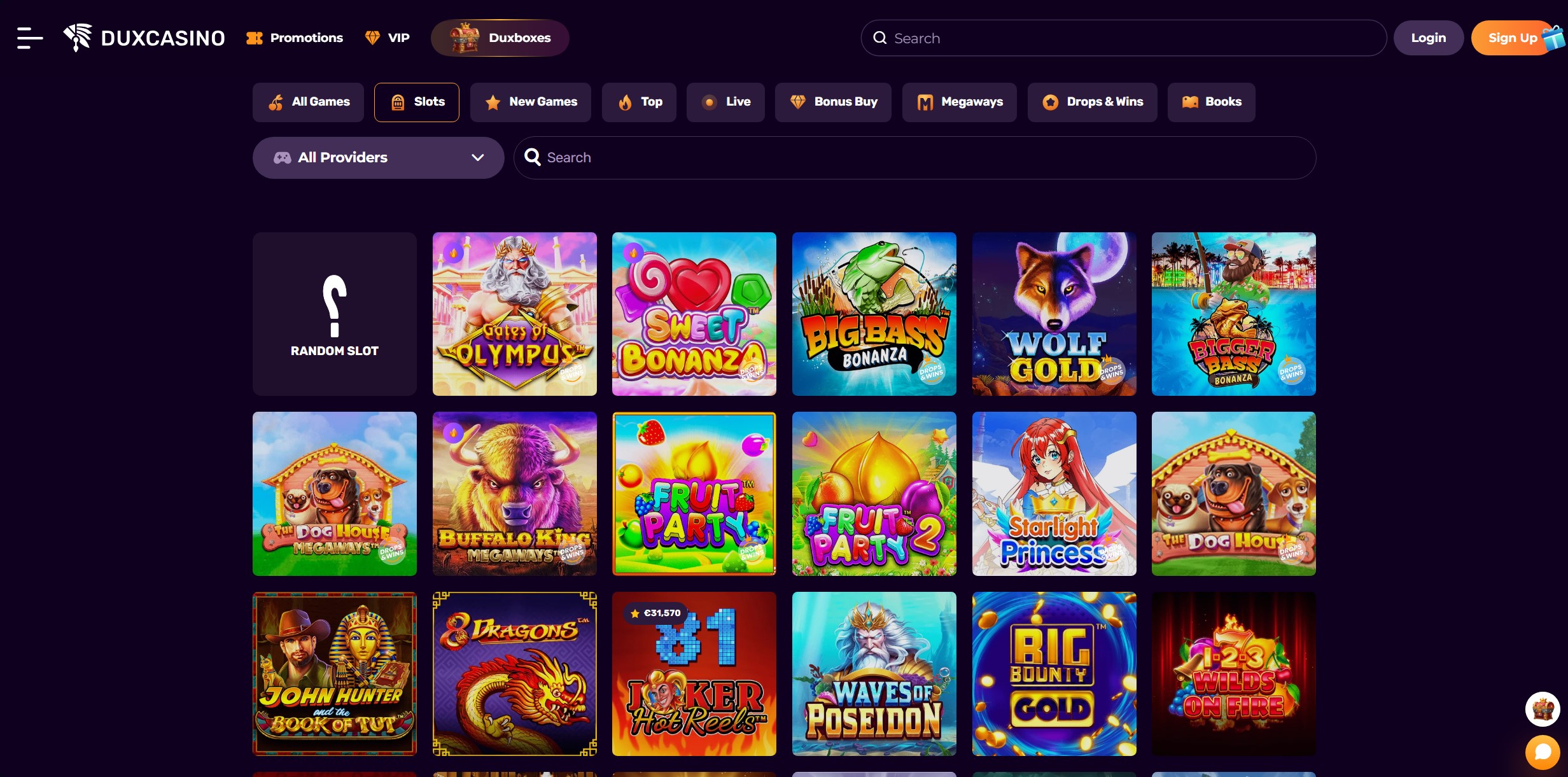 DuxCasino Slot Selection