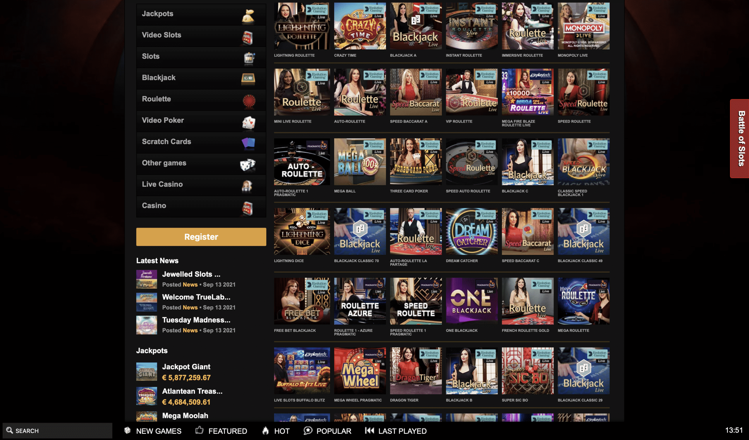 video slots live casino