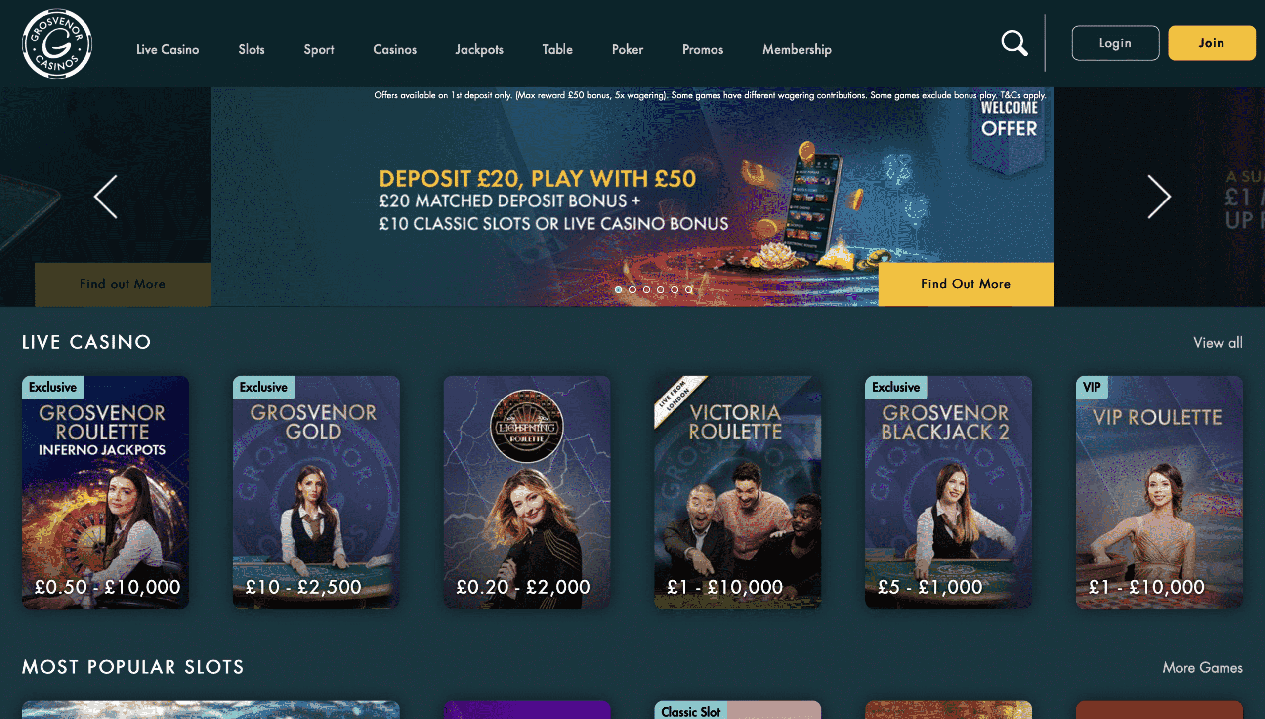 Grosvenor Casino Homepage