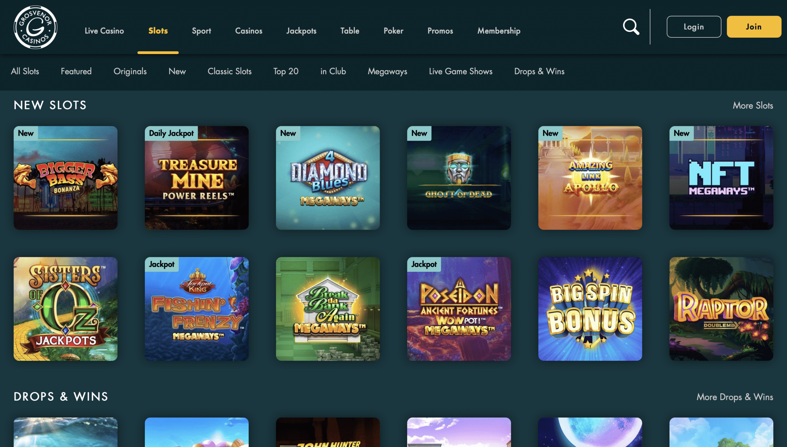 Grosvenor Casino Game Selection
