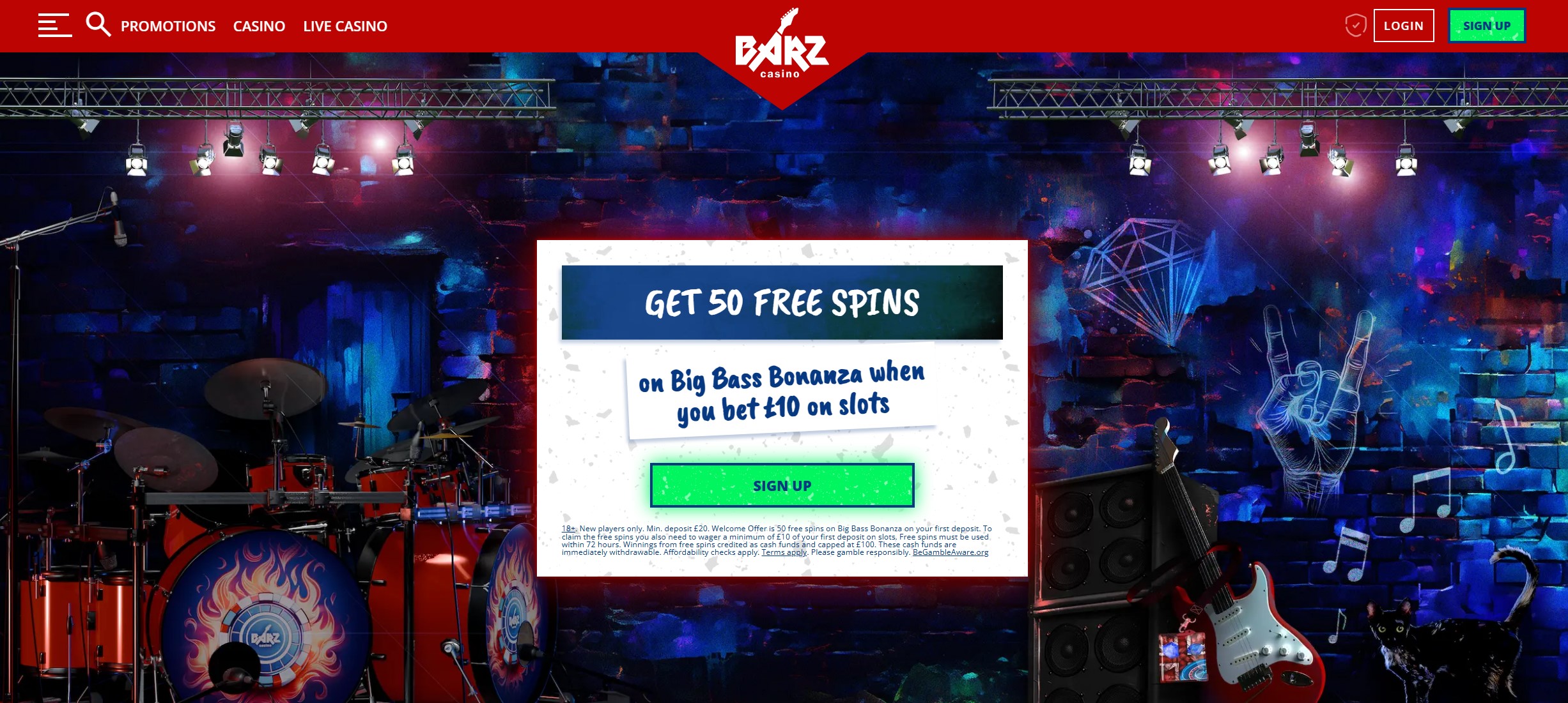 Barz Casino Homepage