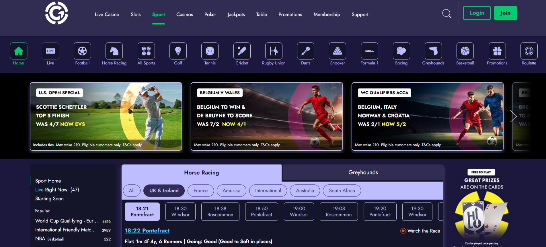 Grosvenor Sportsbook Page