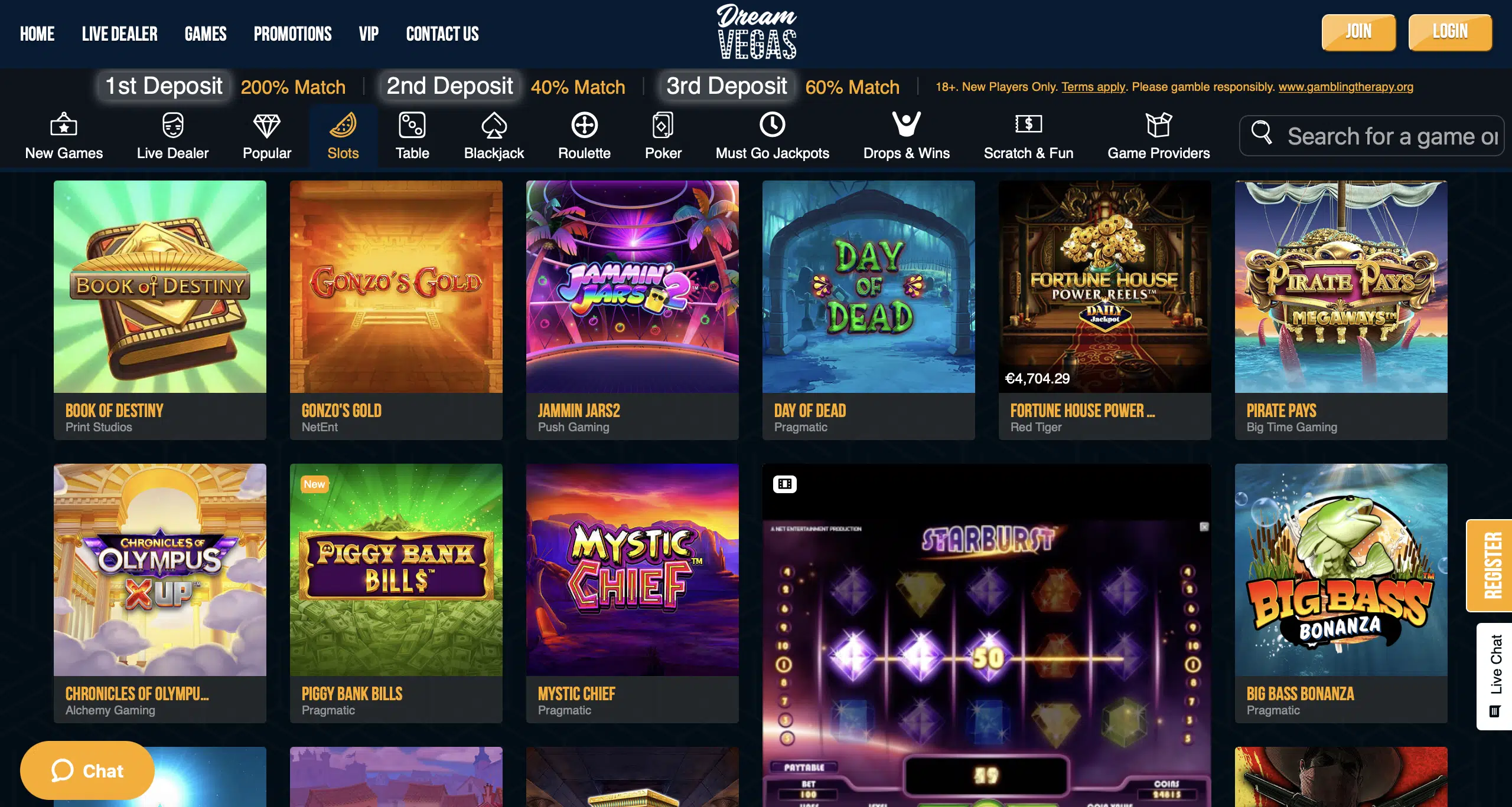 Dream Vegas Game Selection