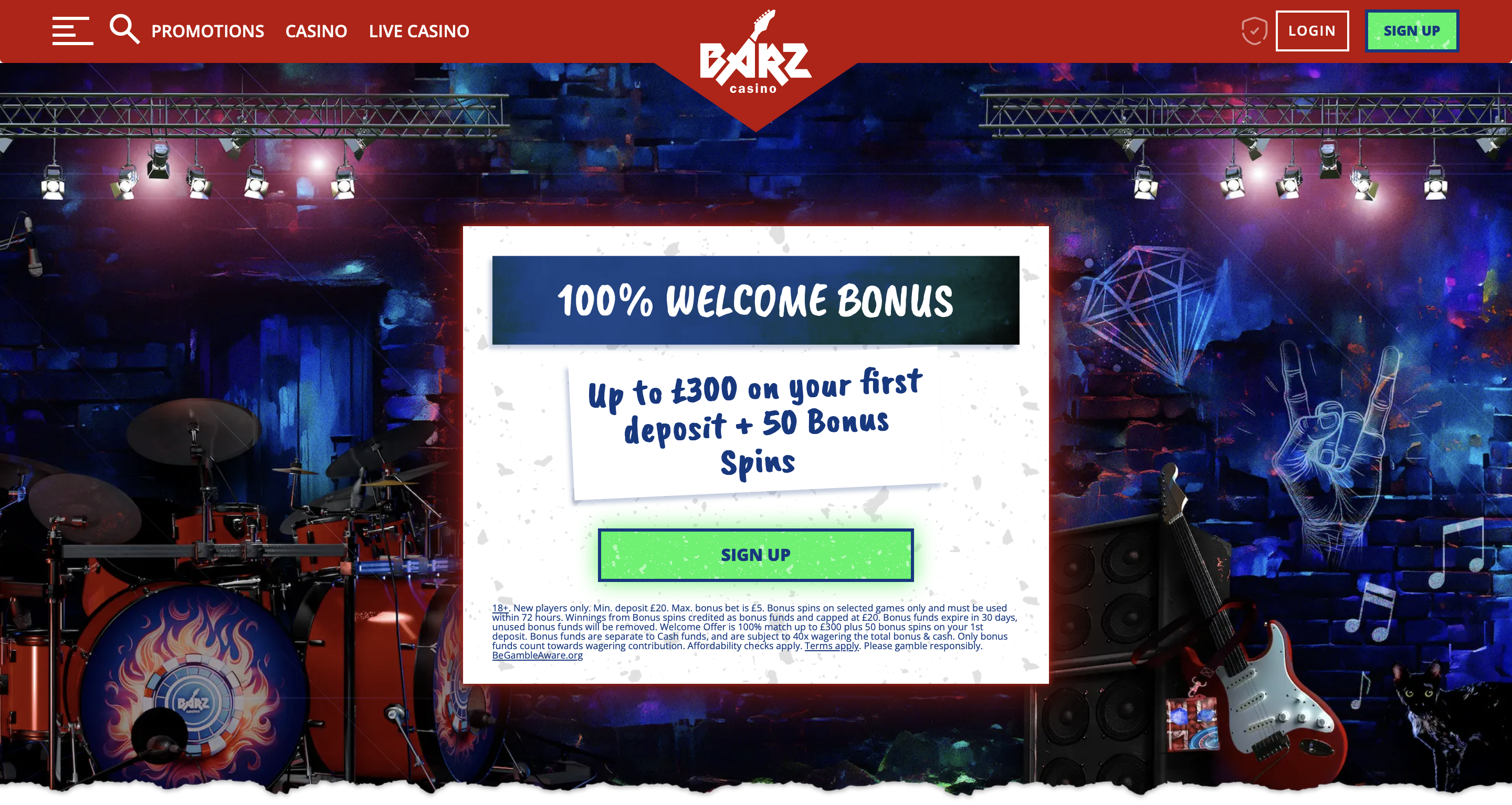 Barz Casino Homepage