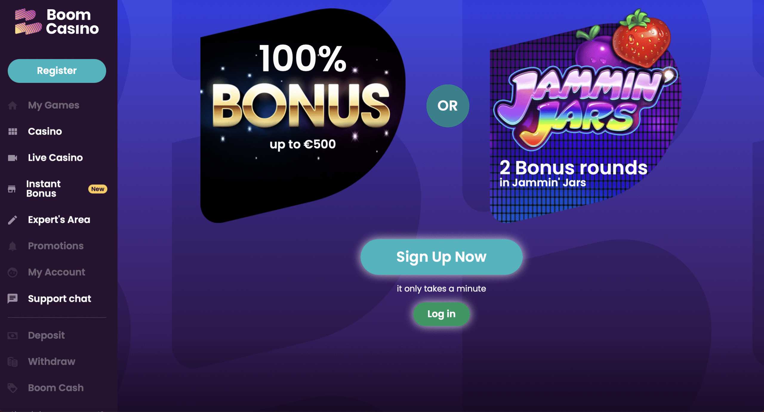 Boom Casino Homepage