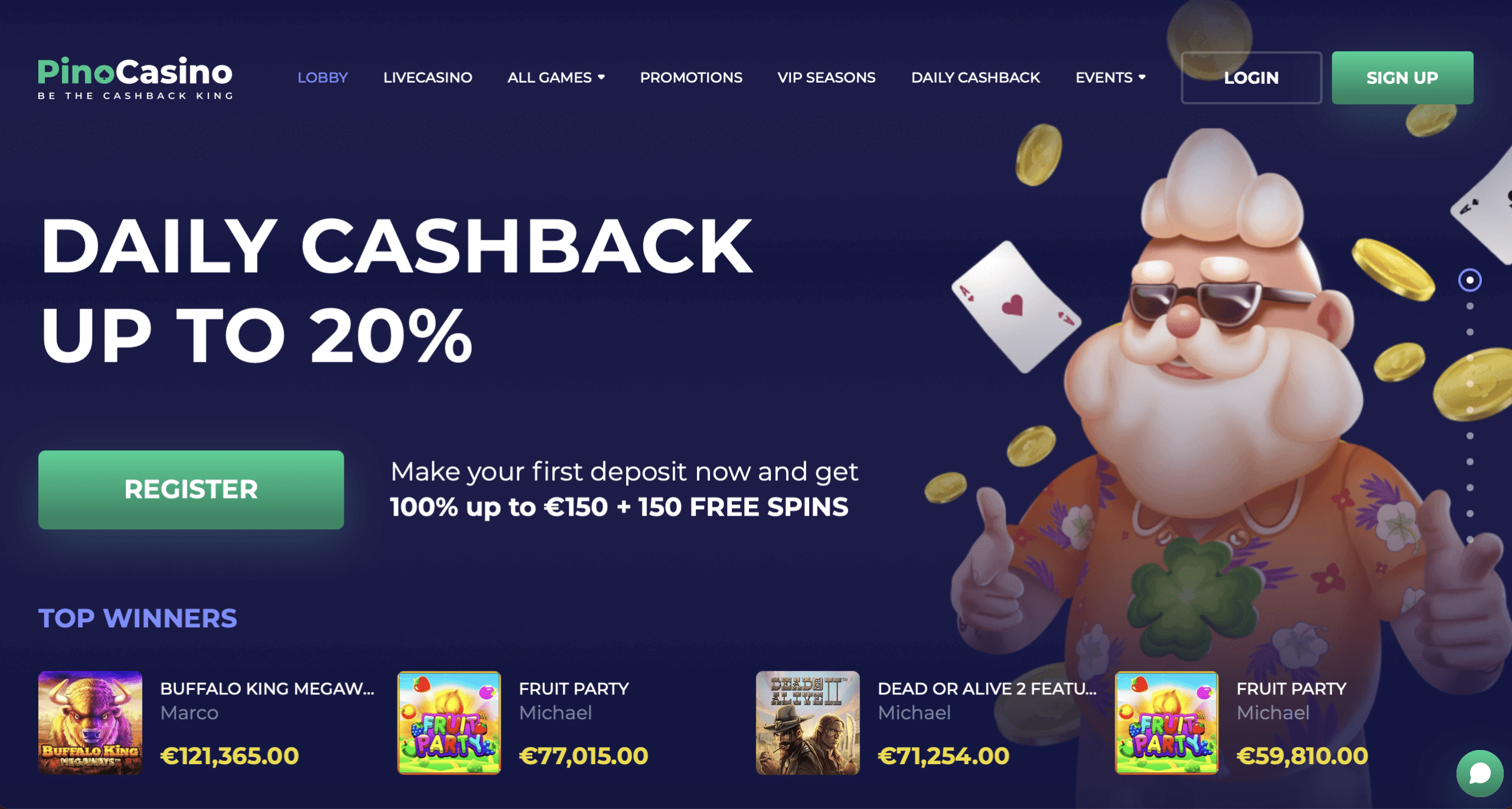 Pino Casino Homepage