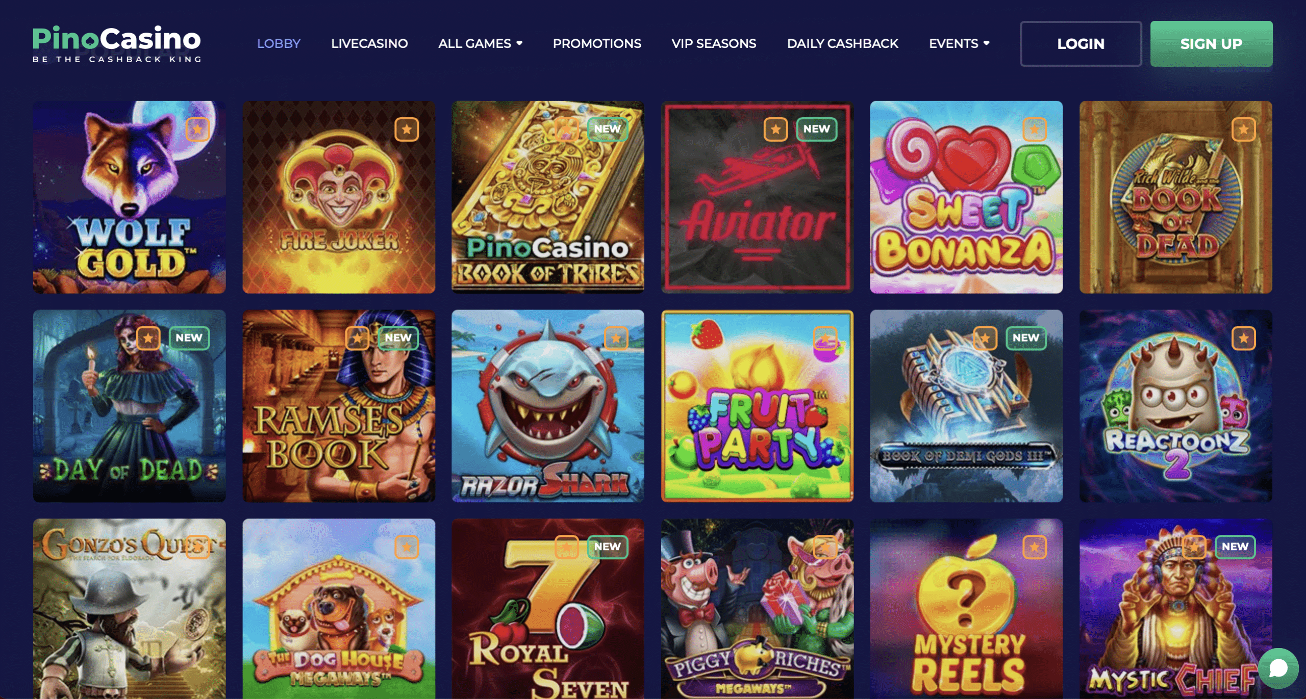 Pino Casino Game Selection