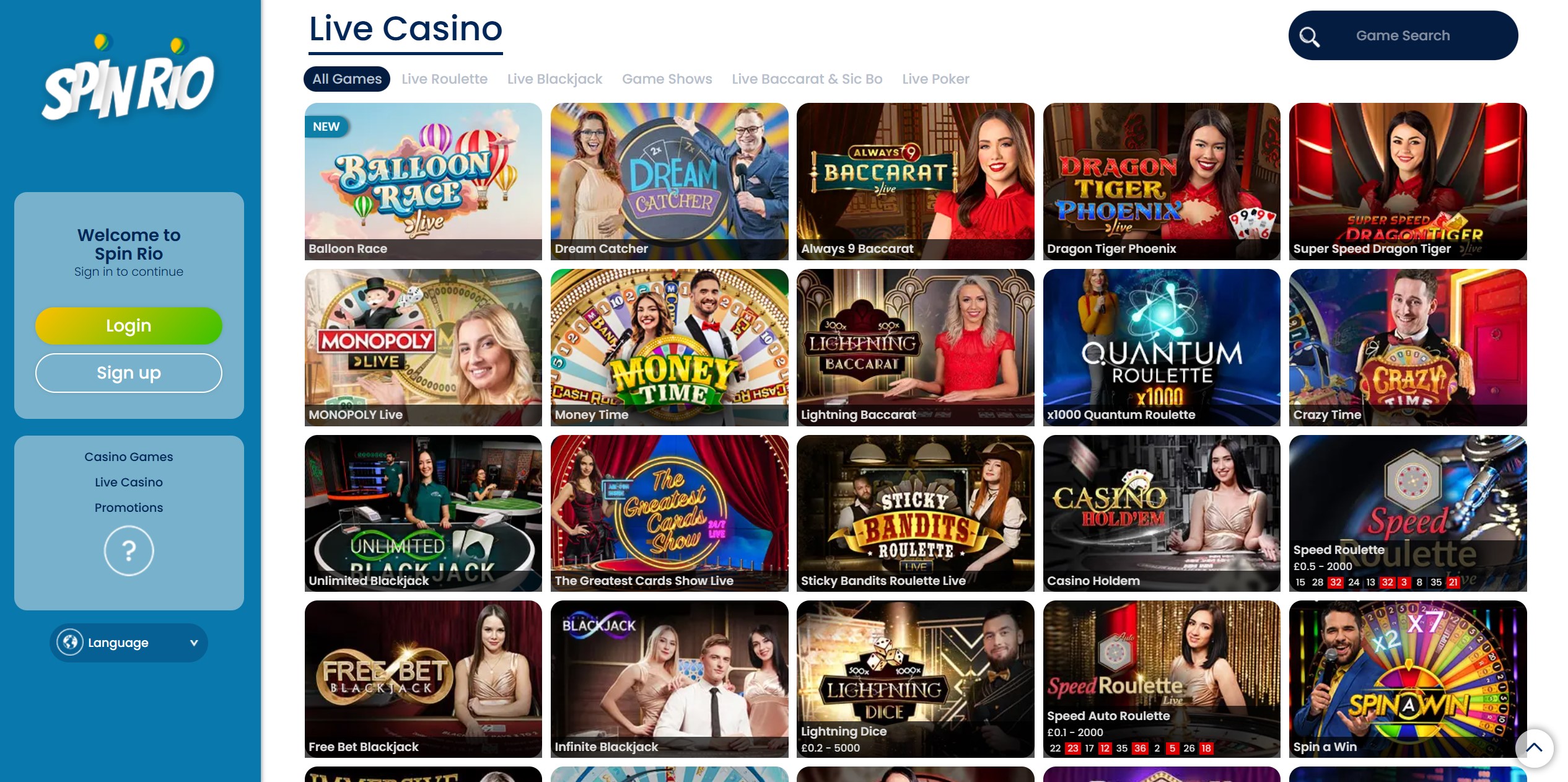 Spin Rio Live Casino