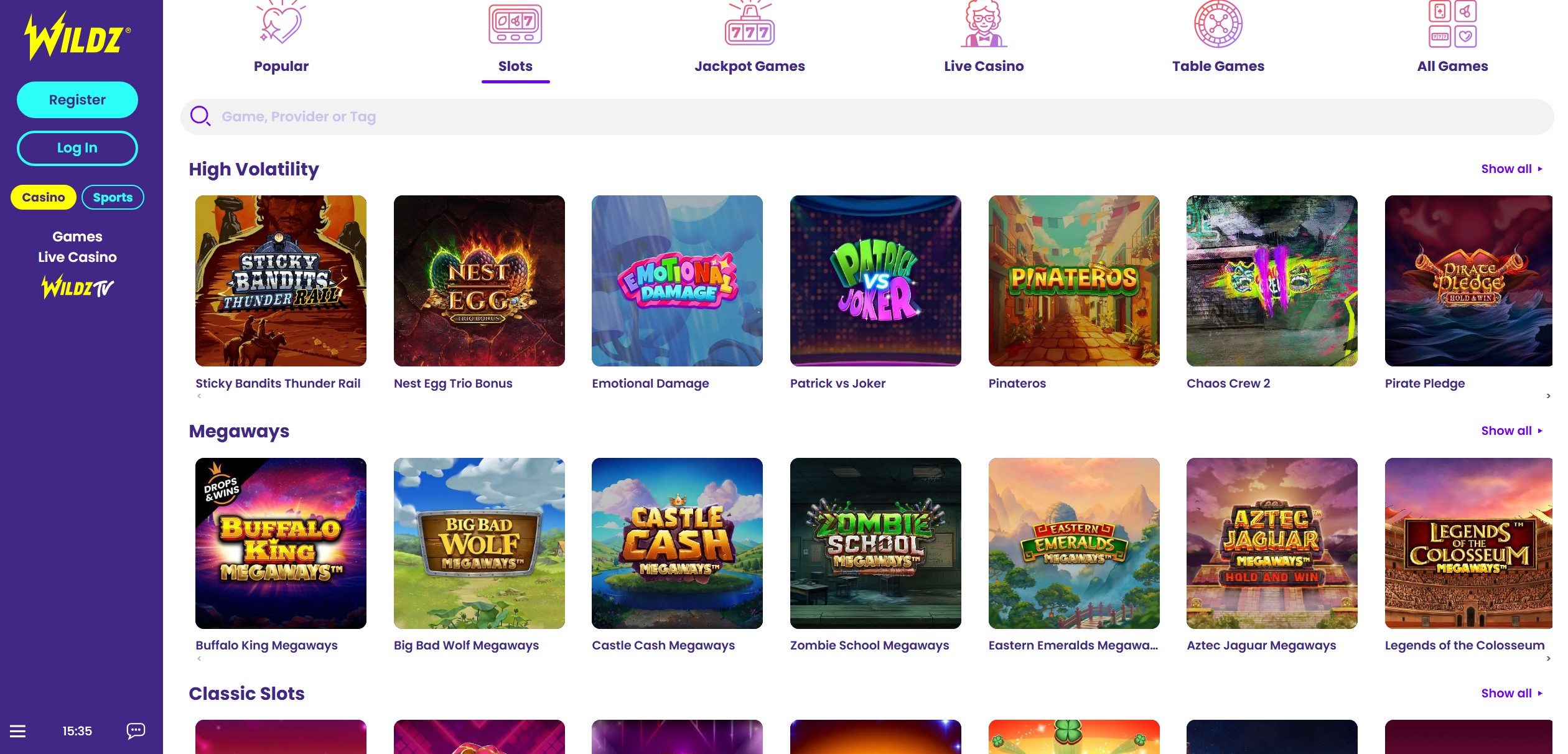 Wildz Game Selection