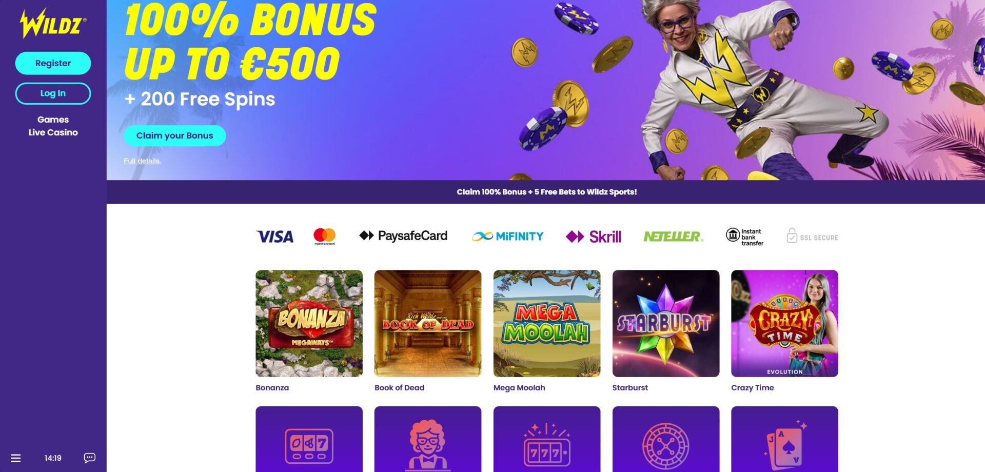 ledande Wildz Casino välkomstbonus kampanjbanner