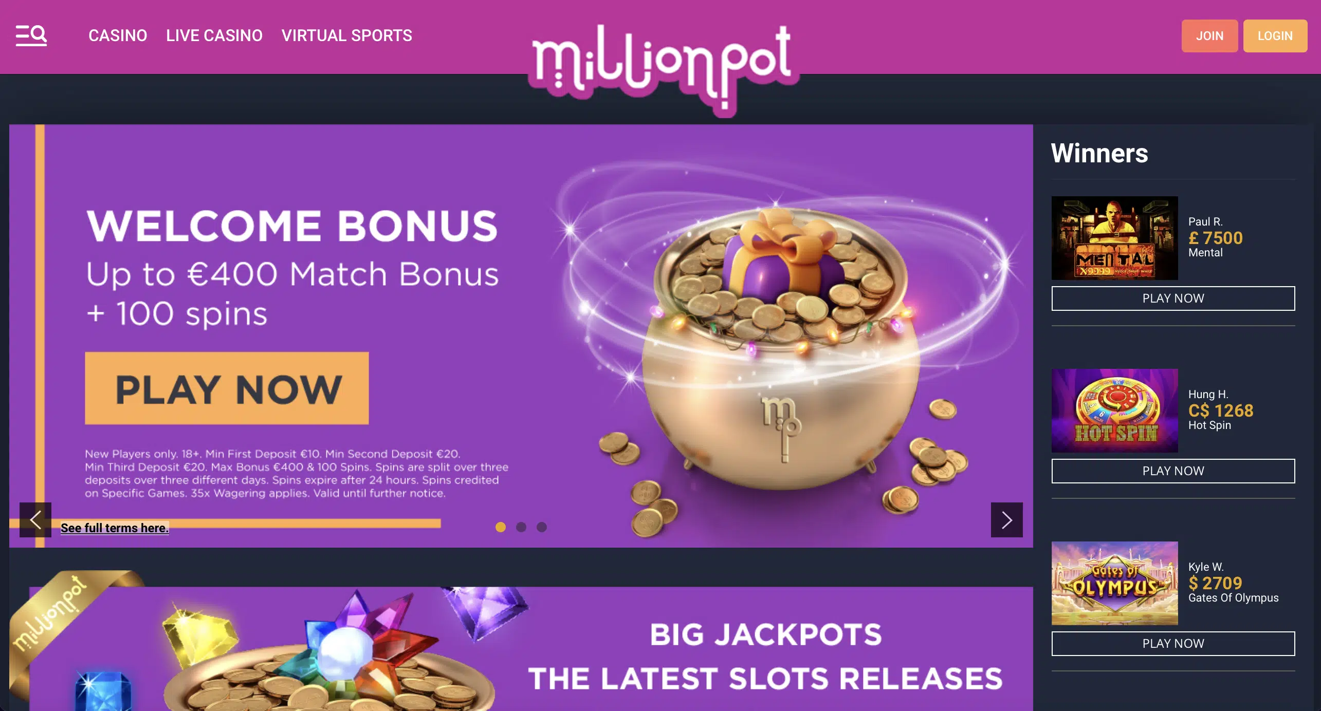 Millionpot Homepage