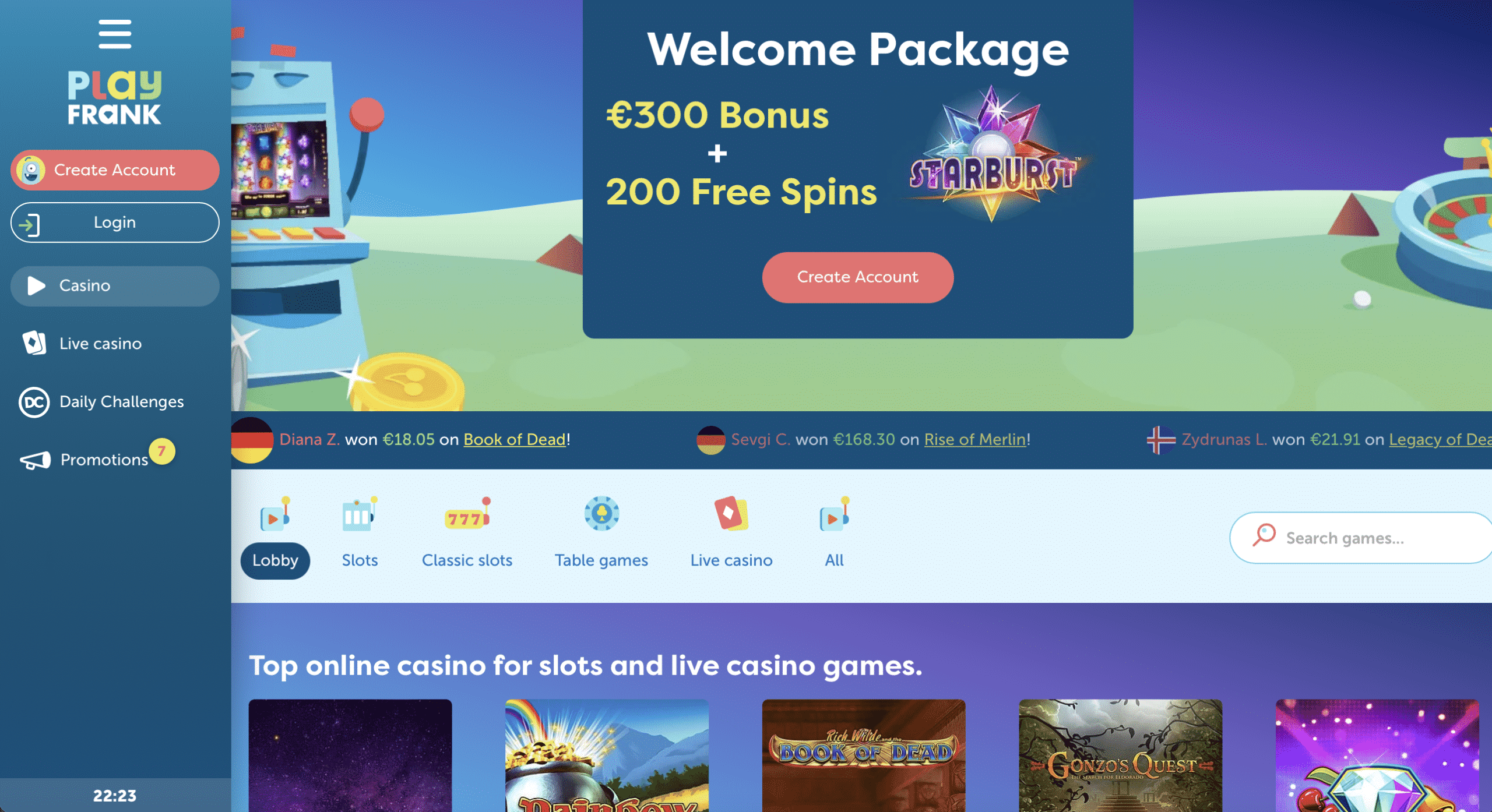 PlayFrank Homepage
