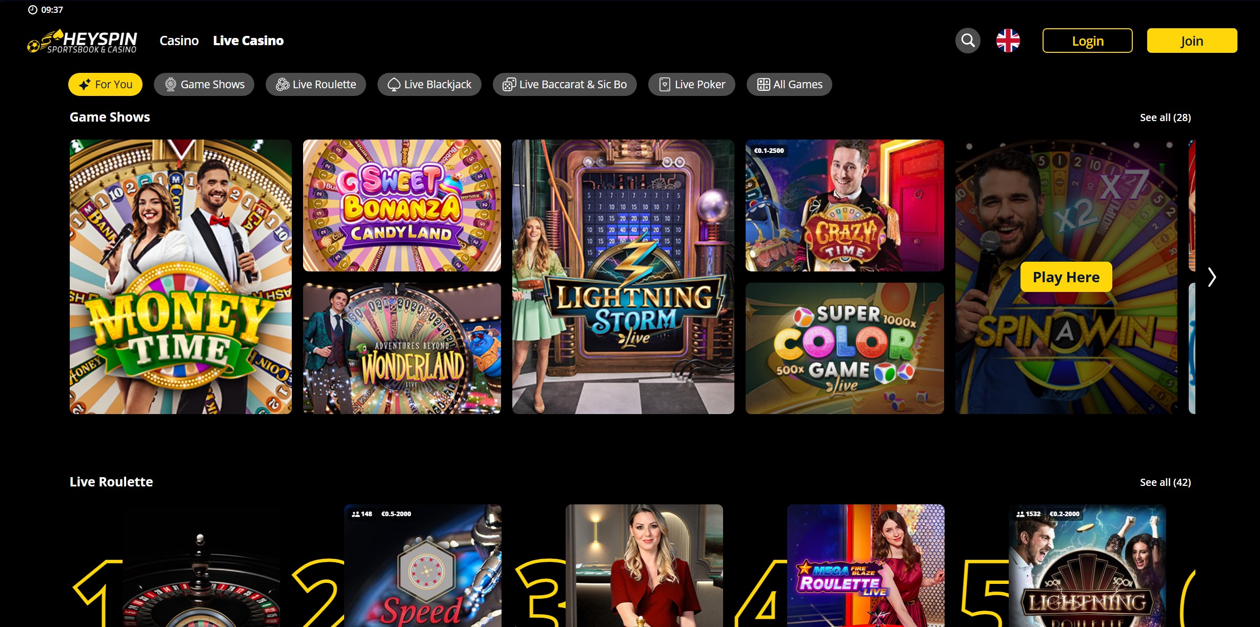 HeySpin Live Casino