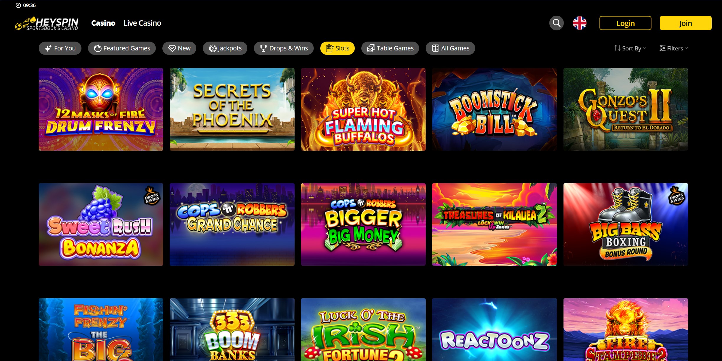 HeySpin Slot Selection