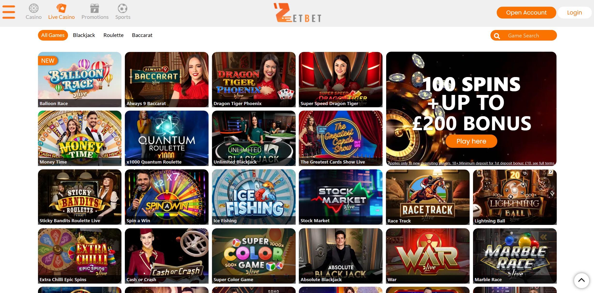 ZetBet Live Casino