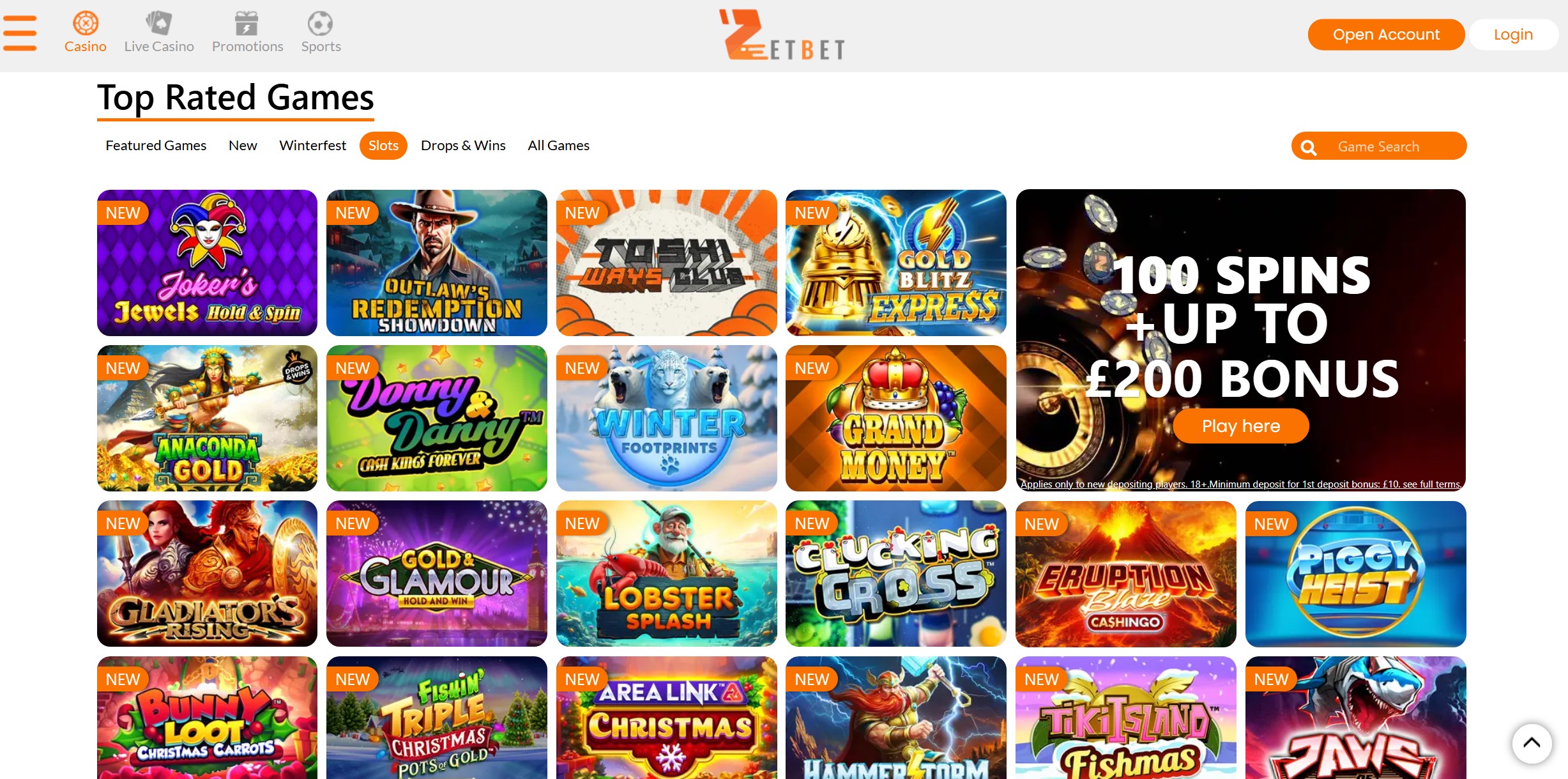 ZetBet Slot Selection
