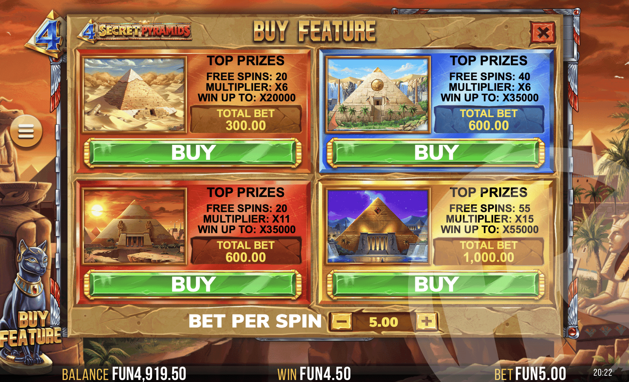 4 Secret Pyramids Feature Buy Options