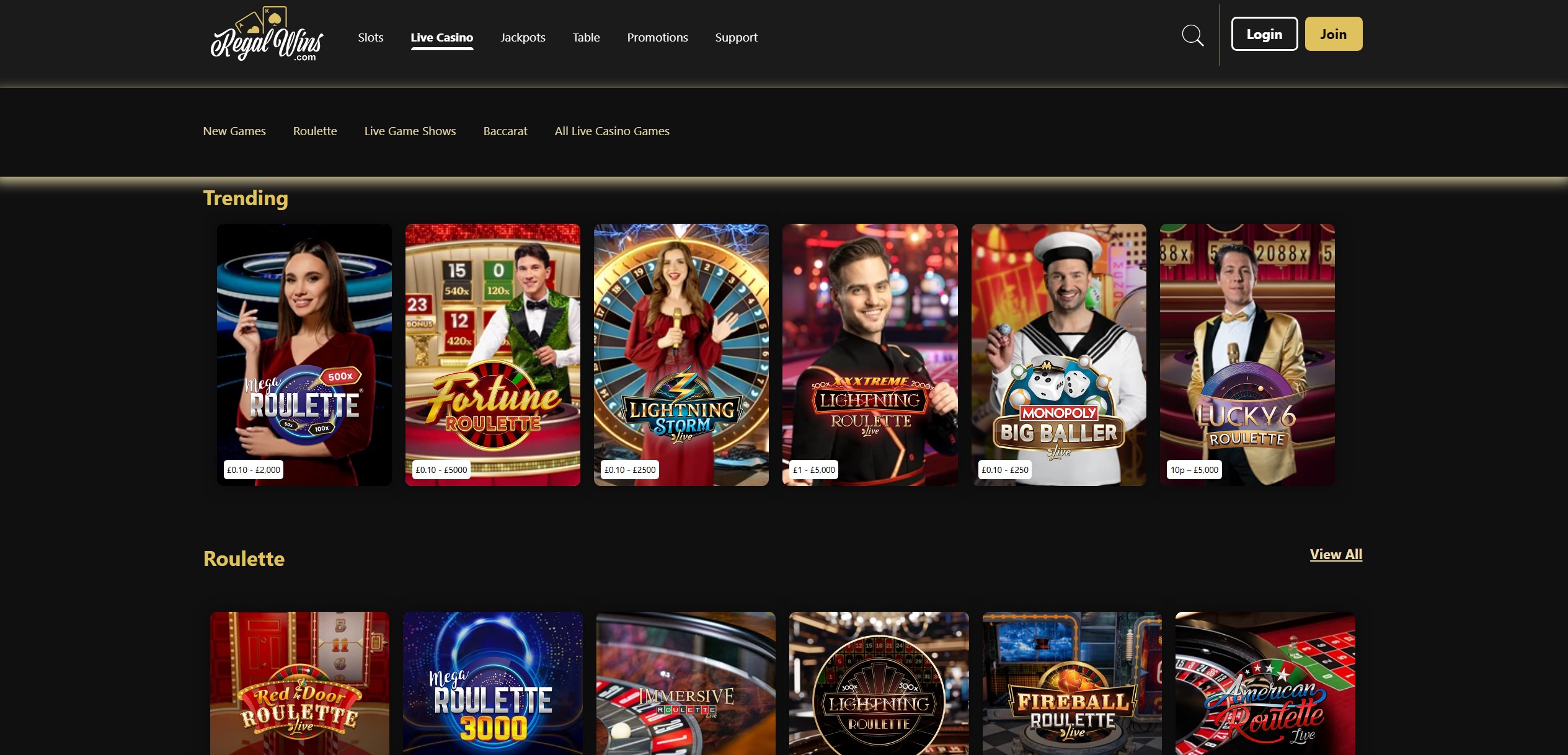 Regal Wins Live Casino