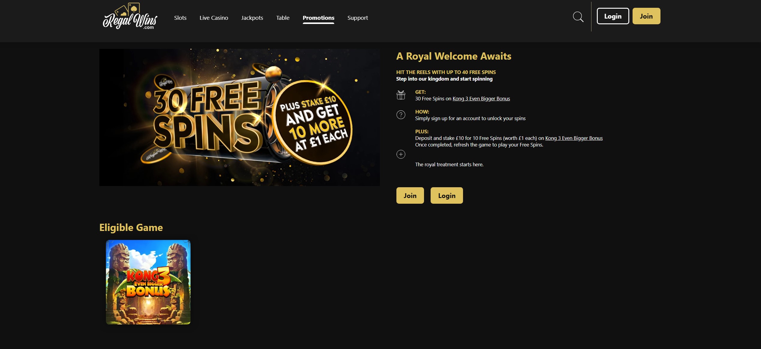 Regal Wins Welcome Bonus