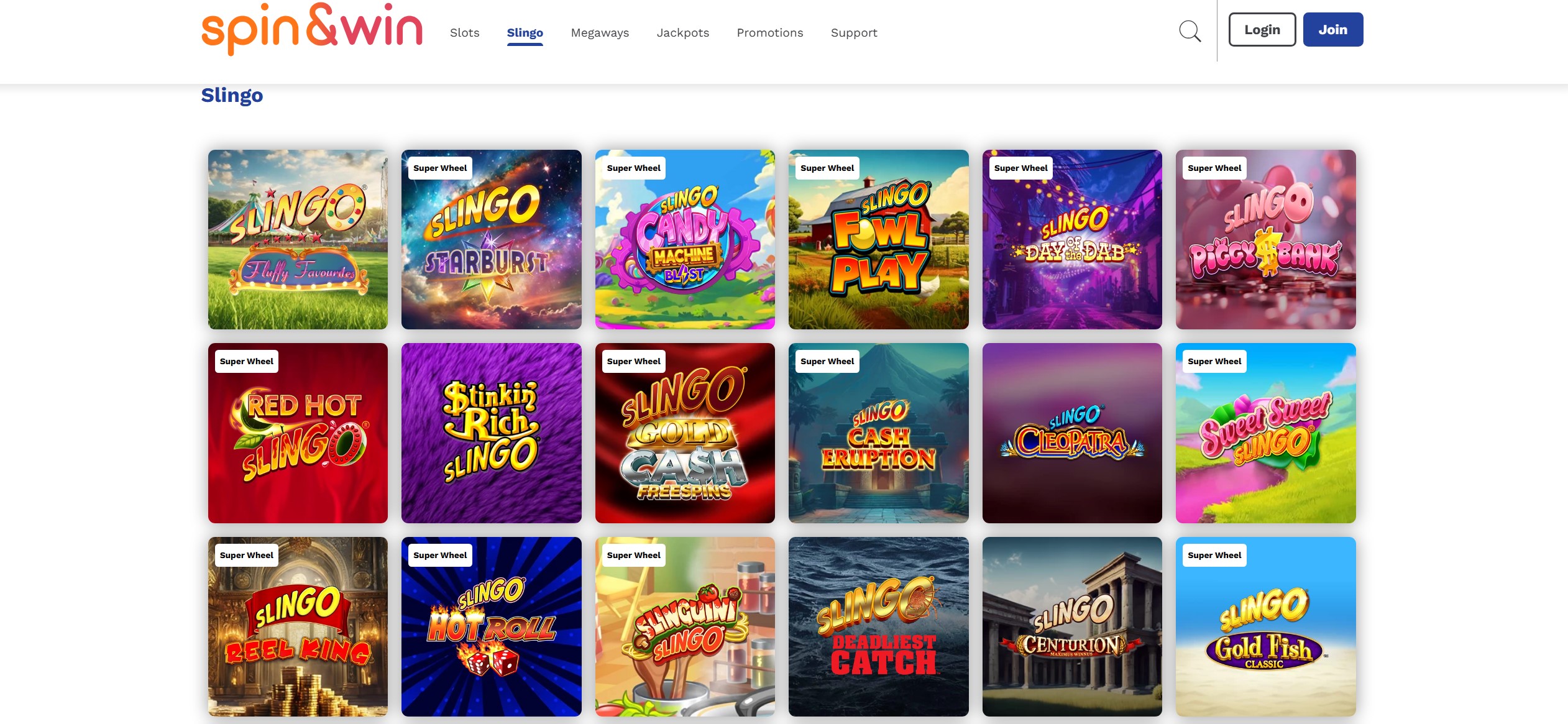 Spin and Win Slingo Selection