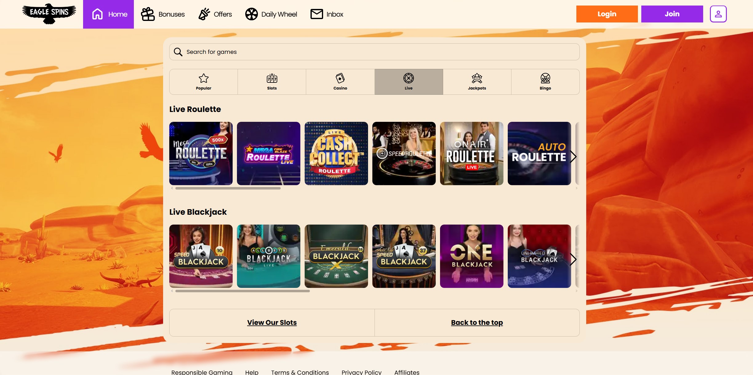 Eagle Spins Live Casino