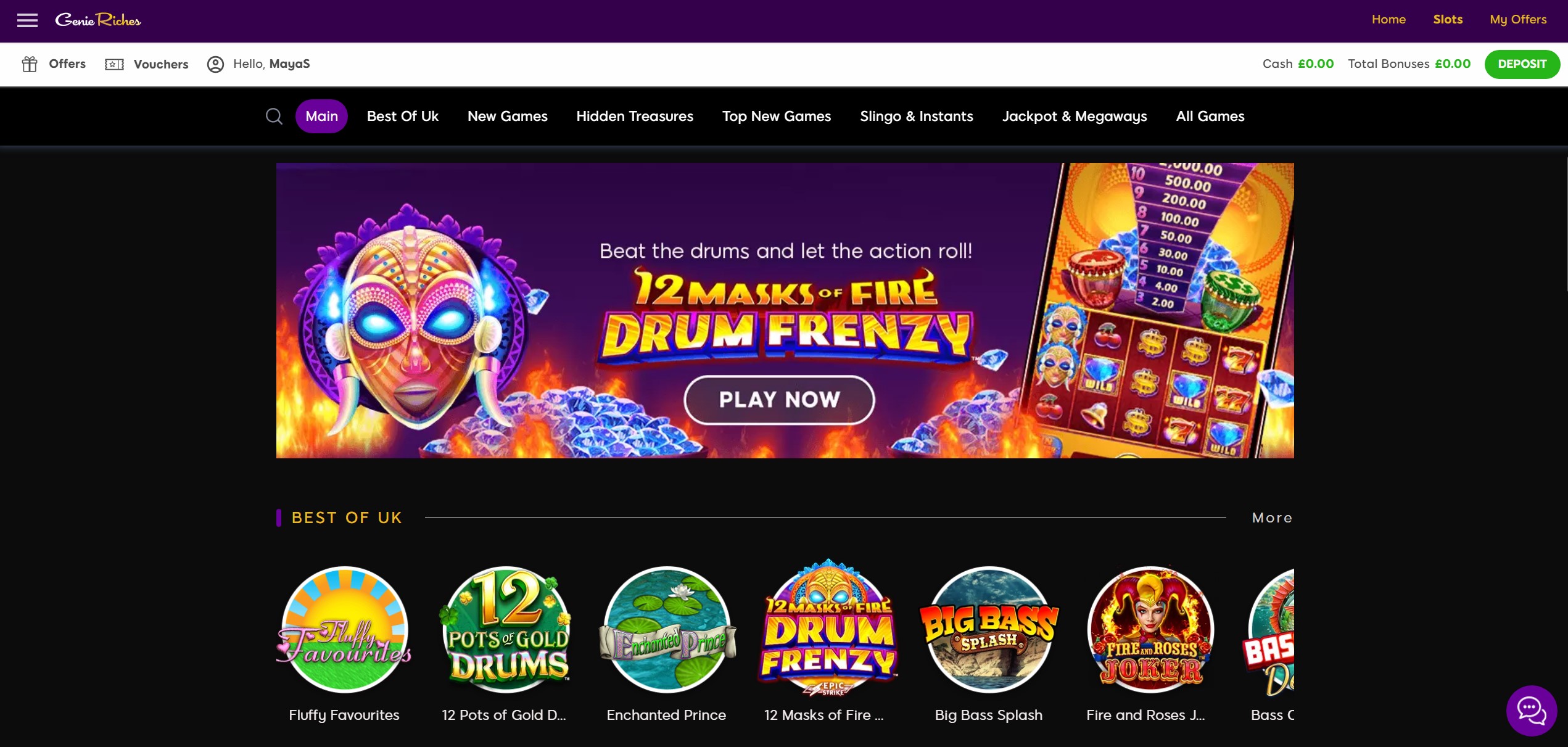 Genie Riches Slot Selection