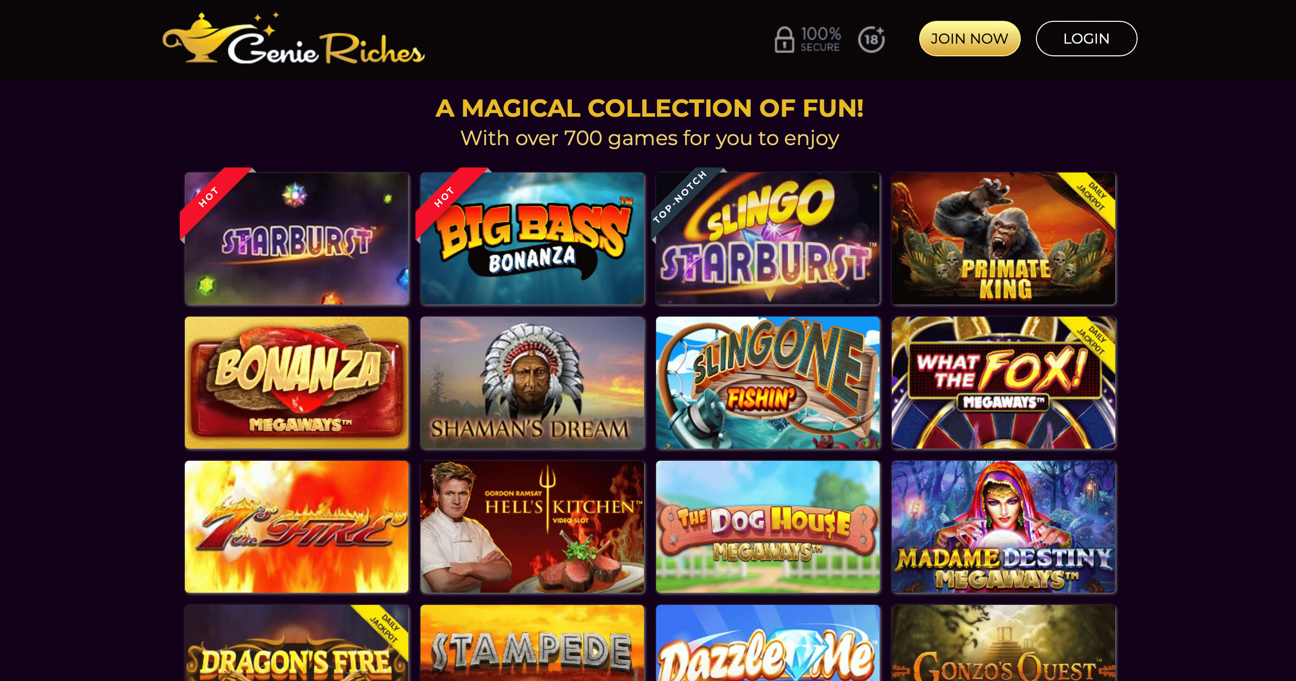 Genie Riches Game Selection