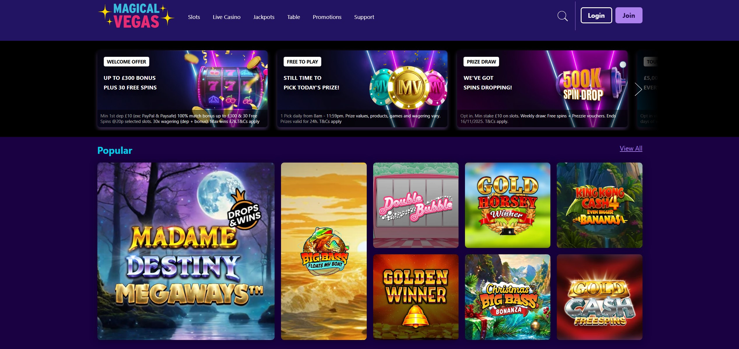 Magical Vegas Homepage