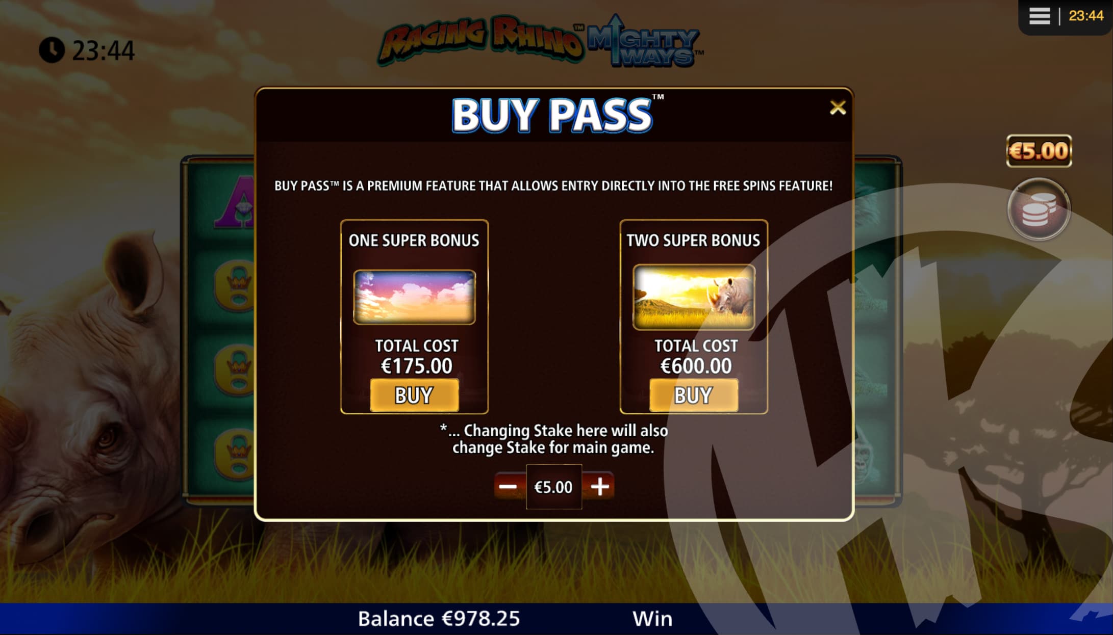 Raging Rhino Mighty Ways Buy Pass Options