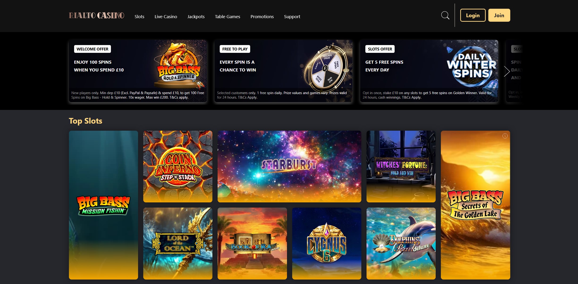 Rialto Casino Homepage