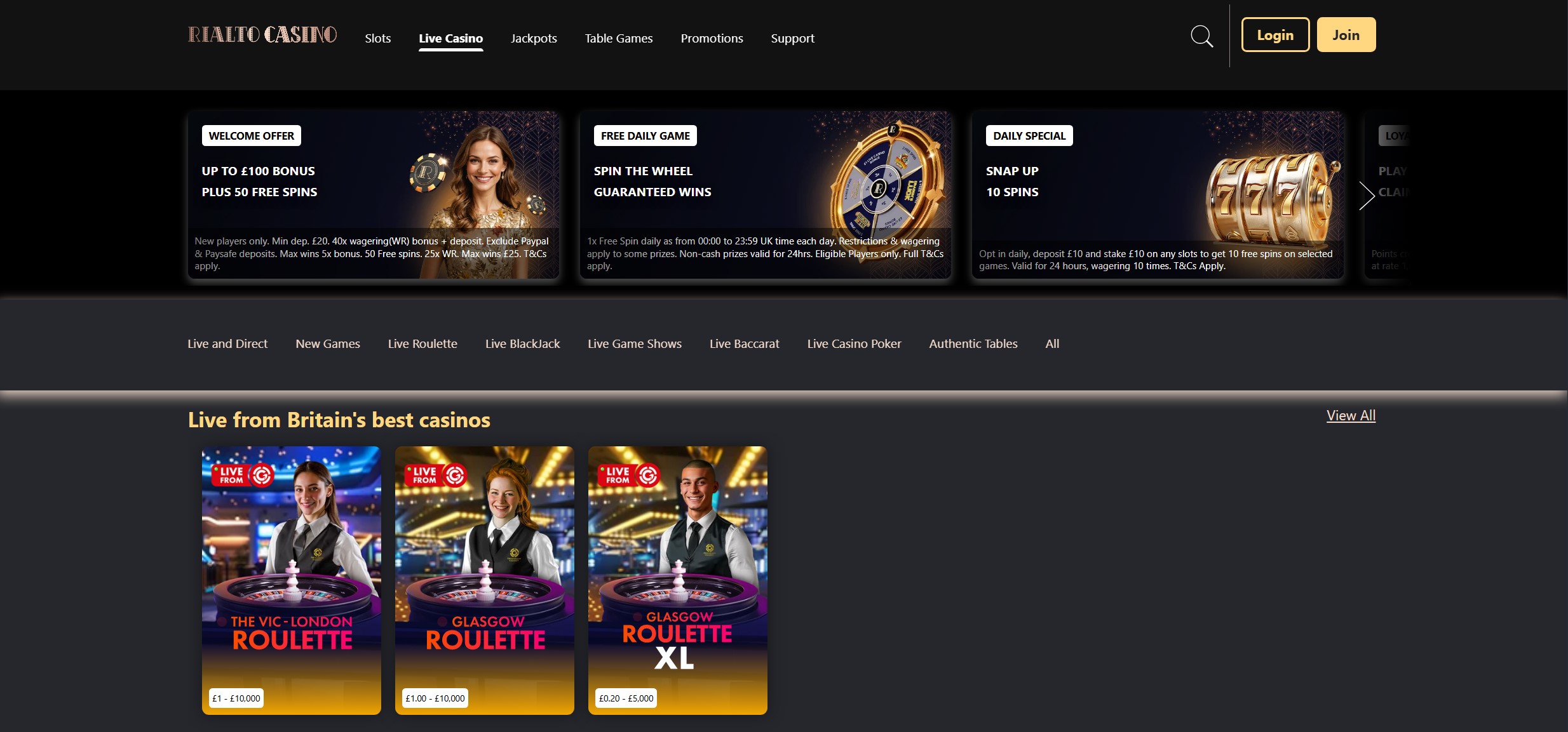 Rialto Casino Live Casino