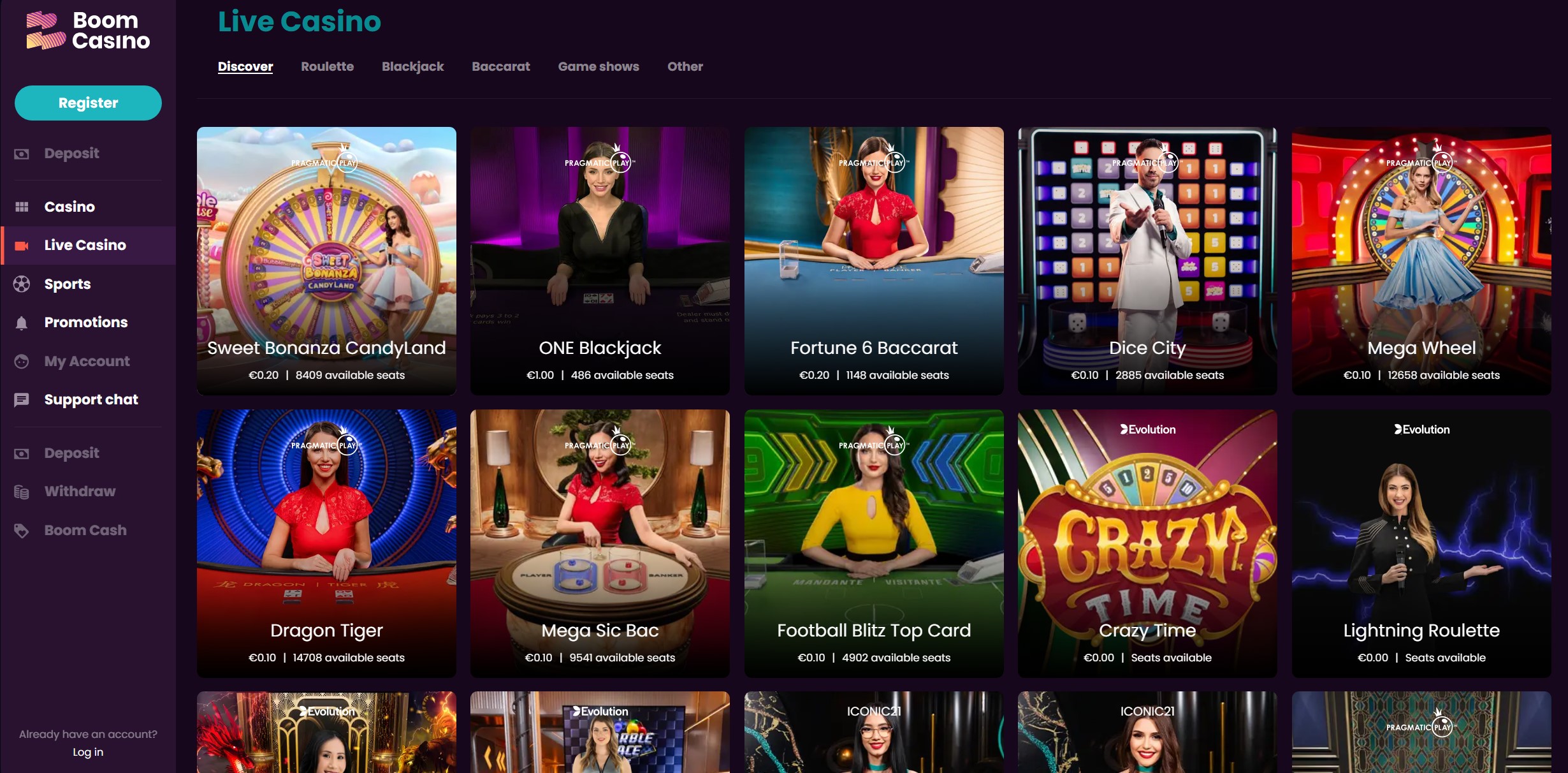 Boom Casino Live Casino