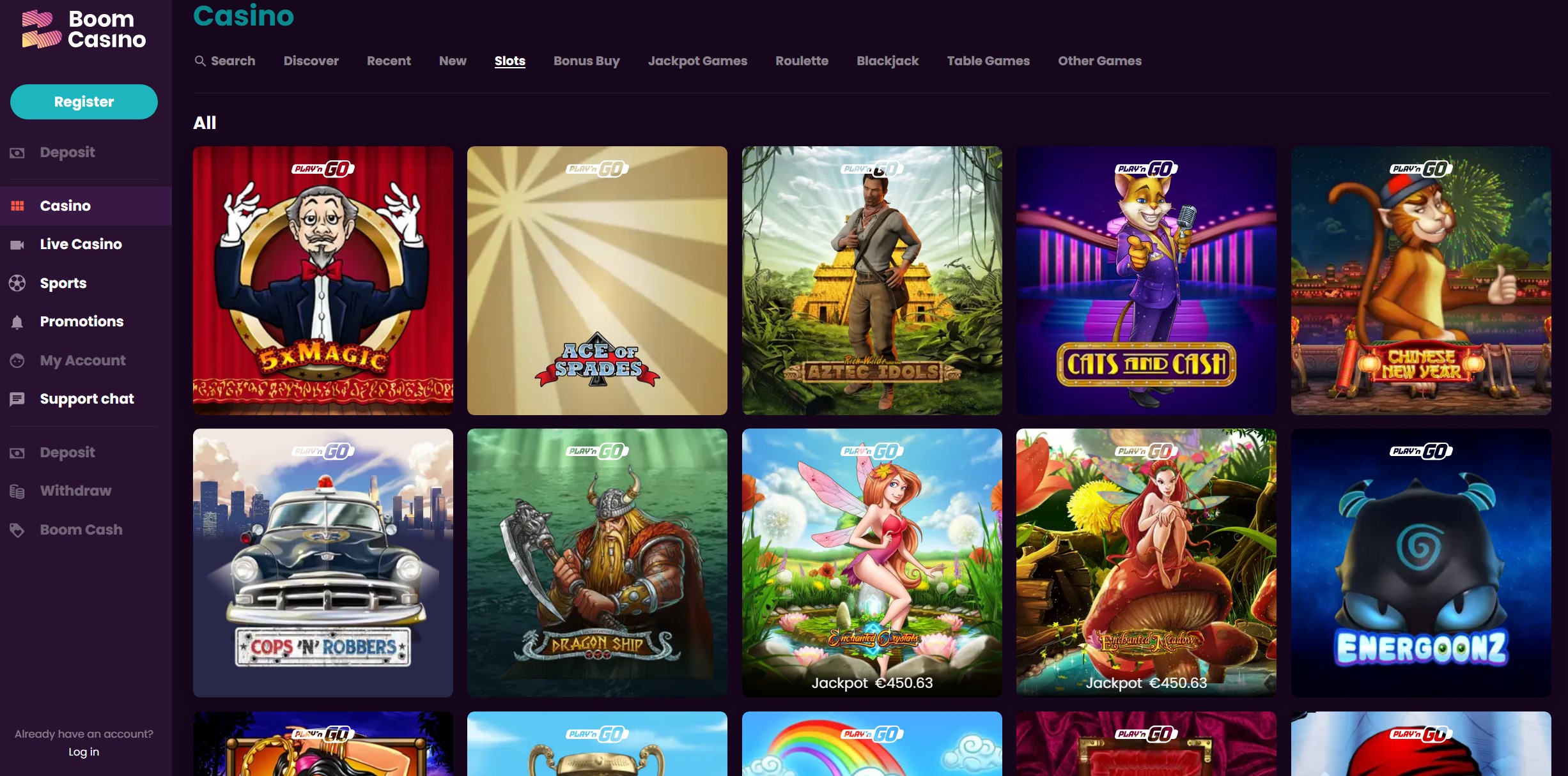 Boom Casino Slot Selection