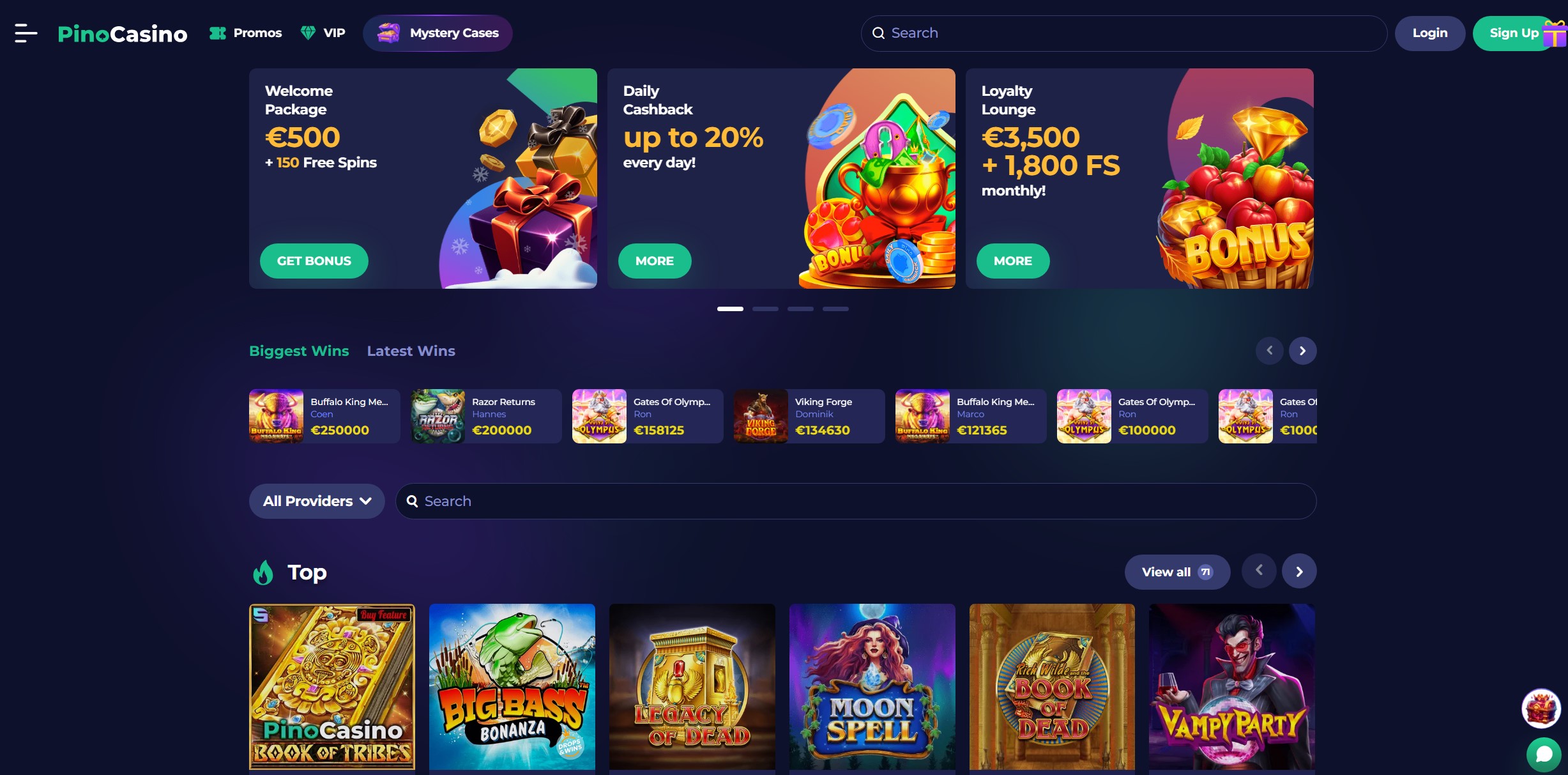 PinoCasino Homepage