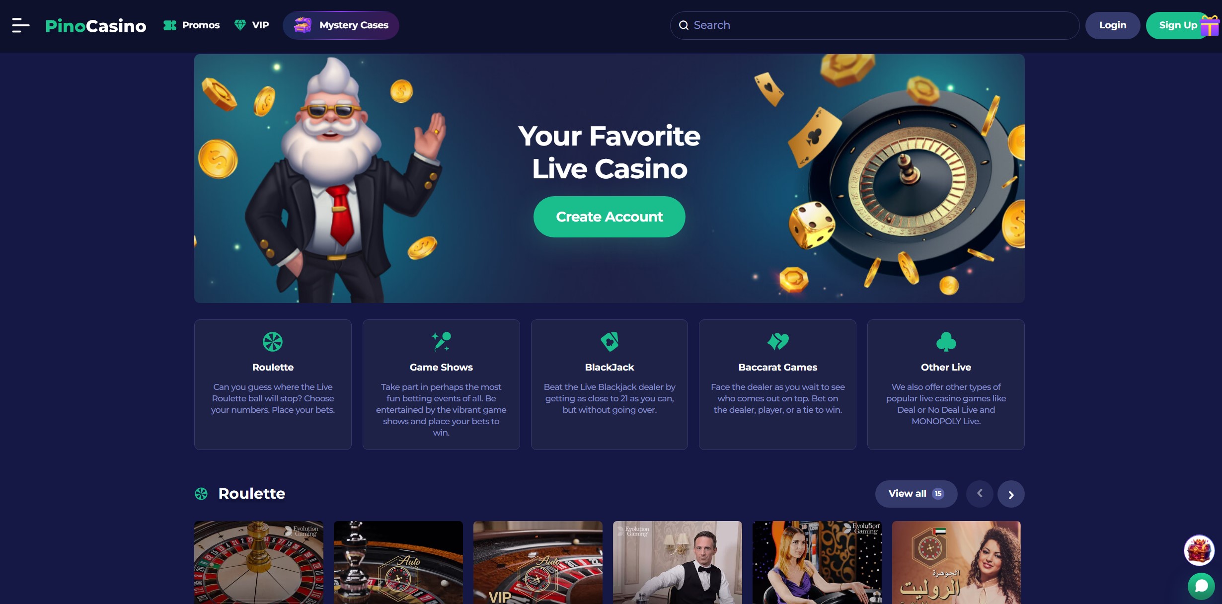 Pino Casino Live Casino