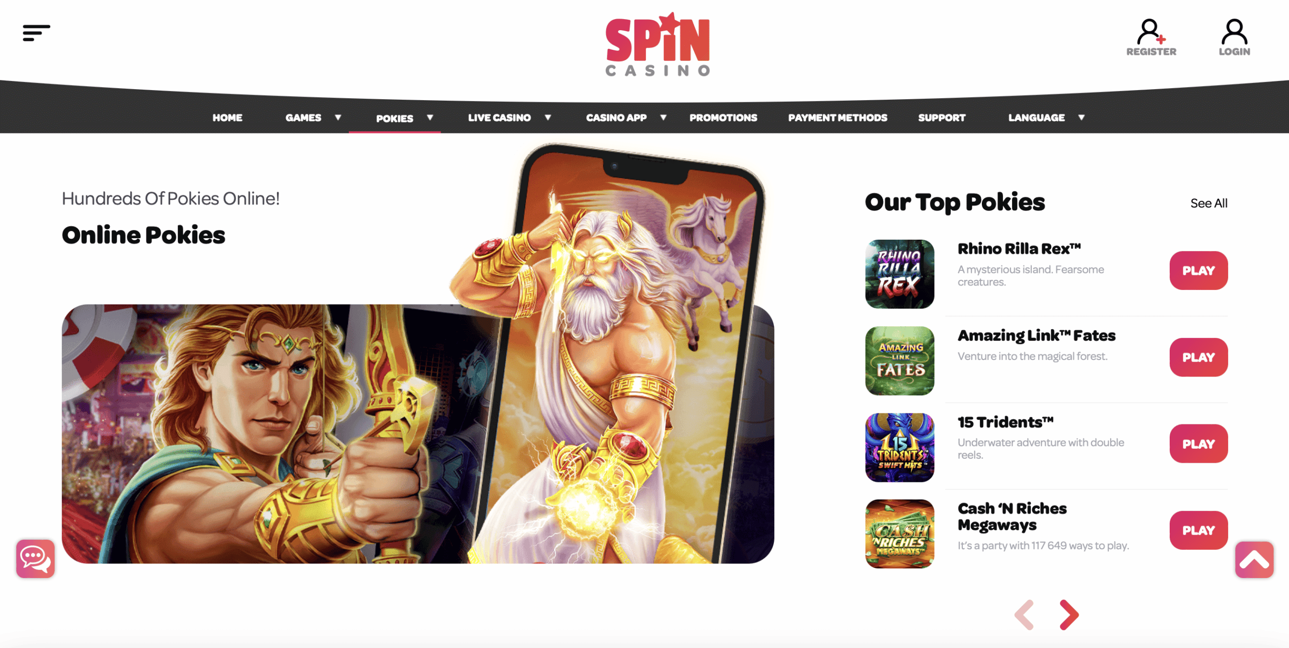 Spin Casino Game Selection