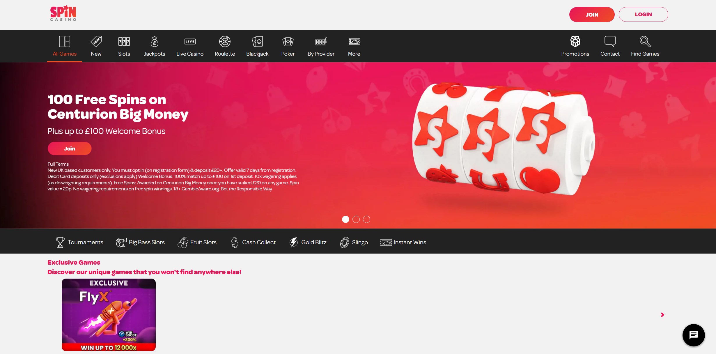 Spin Casino Homepage