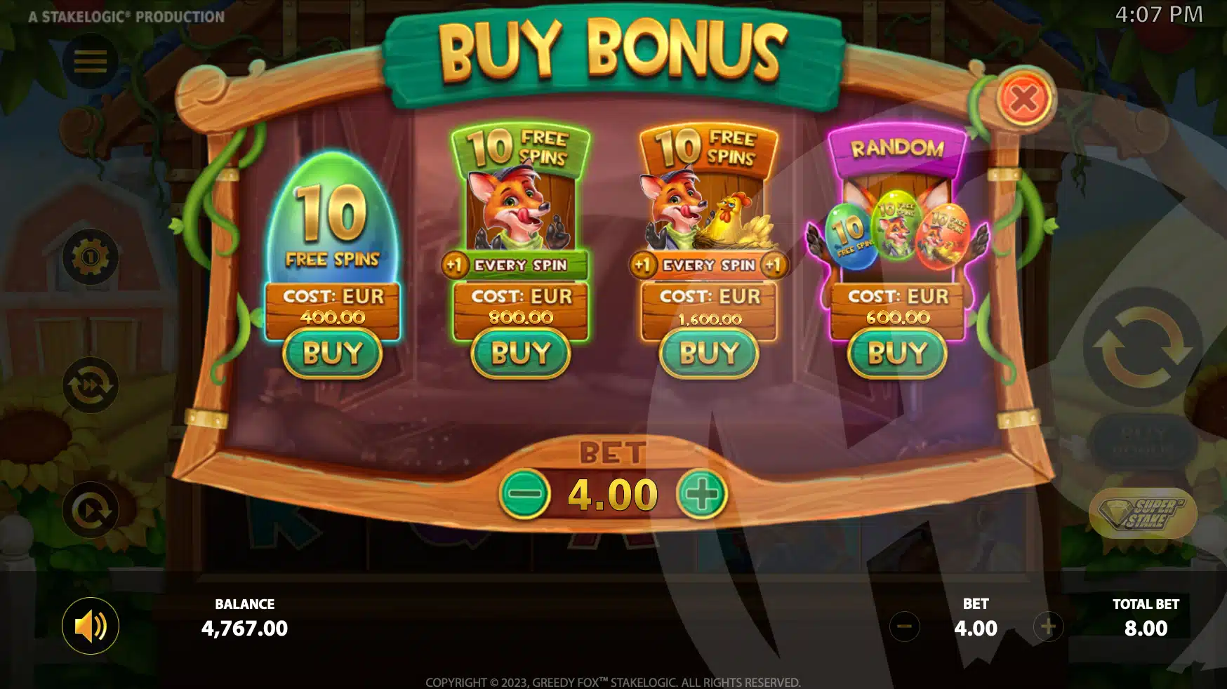 Greedy Fox Buy Bonus Options