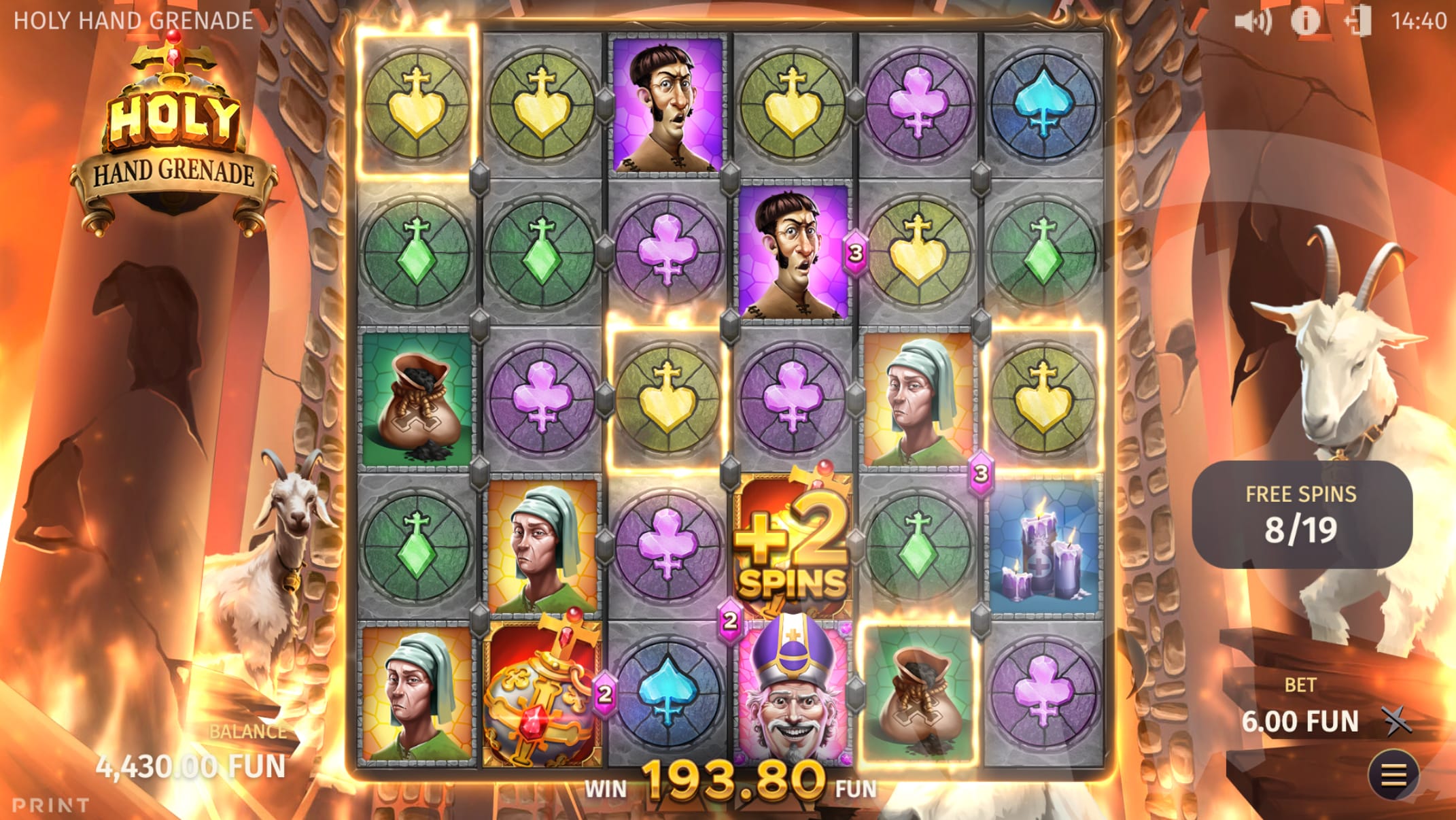 Land Holy Hand Grenades During Free Spins to Trigger Additional Spins and Create Sticky Frames