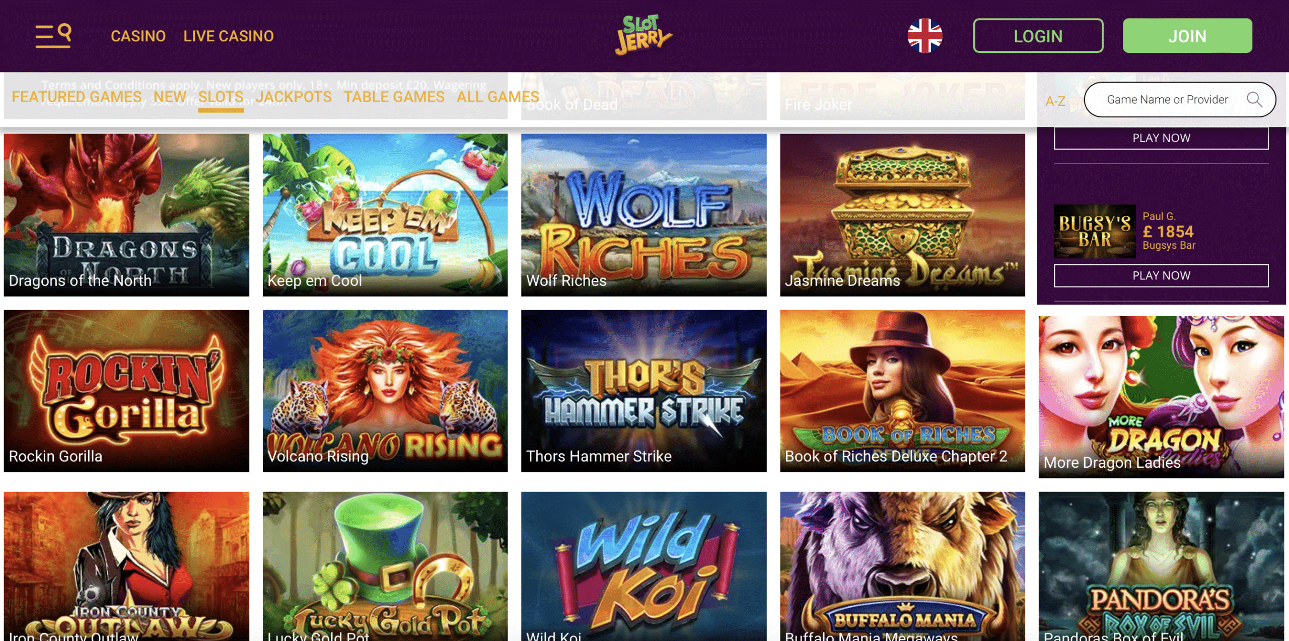 SlotJerry Game Selection