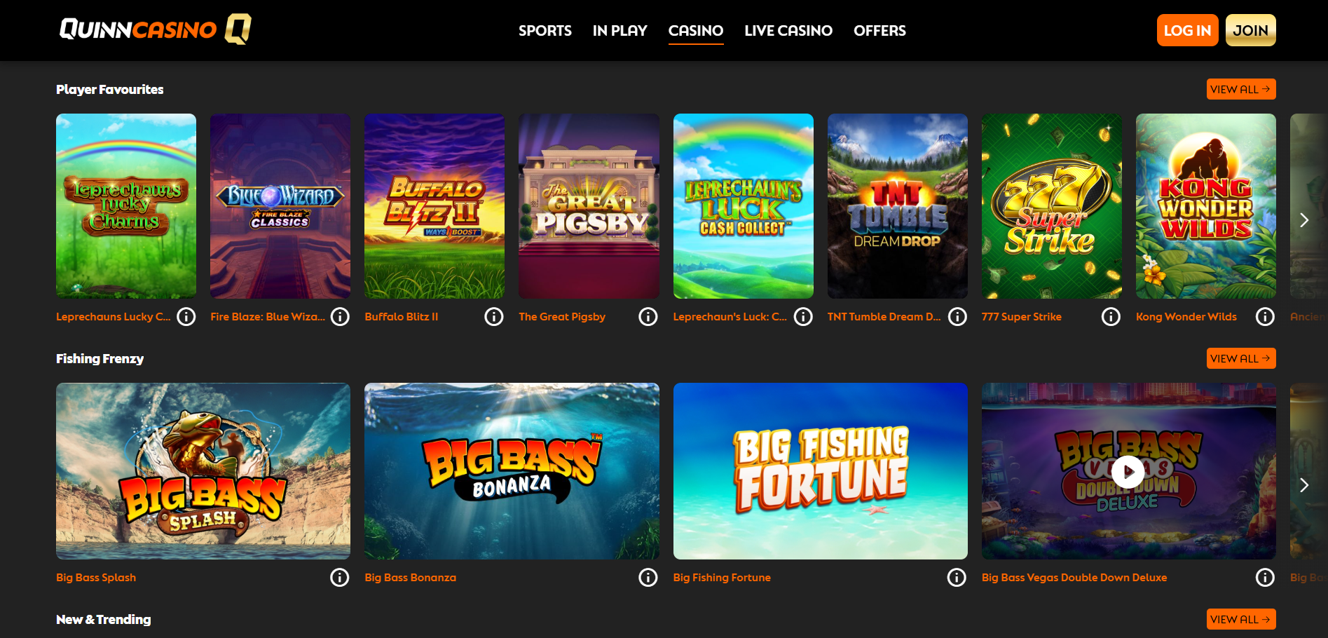 Quinn Casino Game Selection