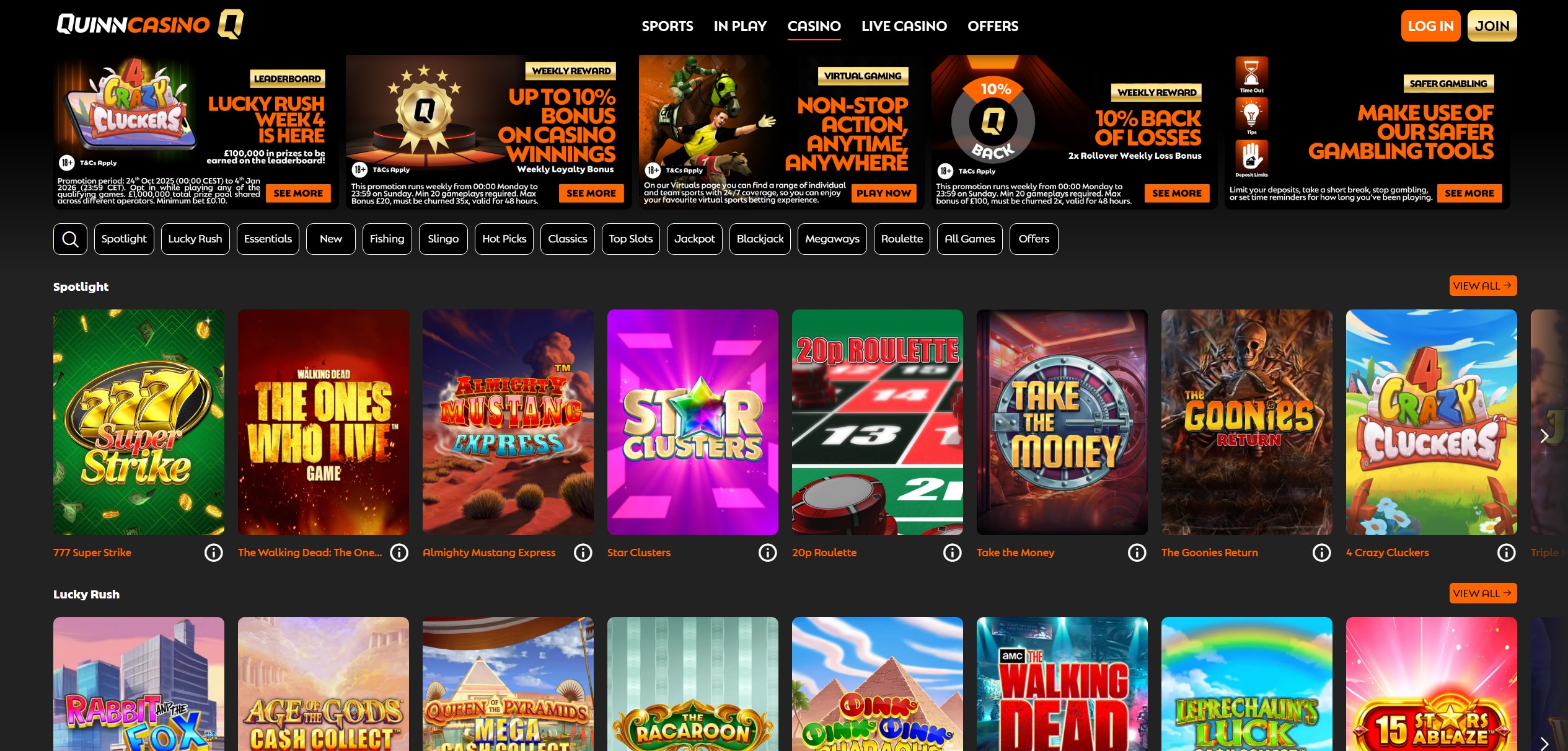 QuinnCasino Game Selection