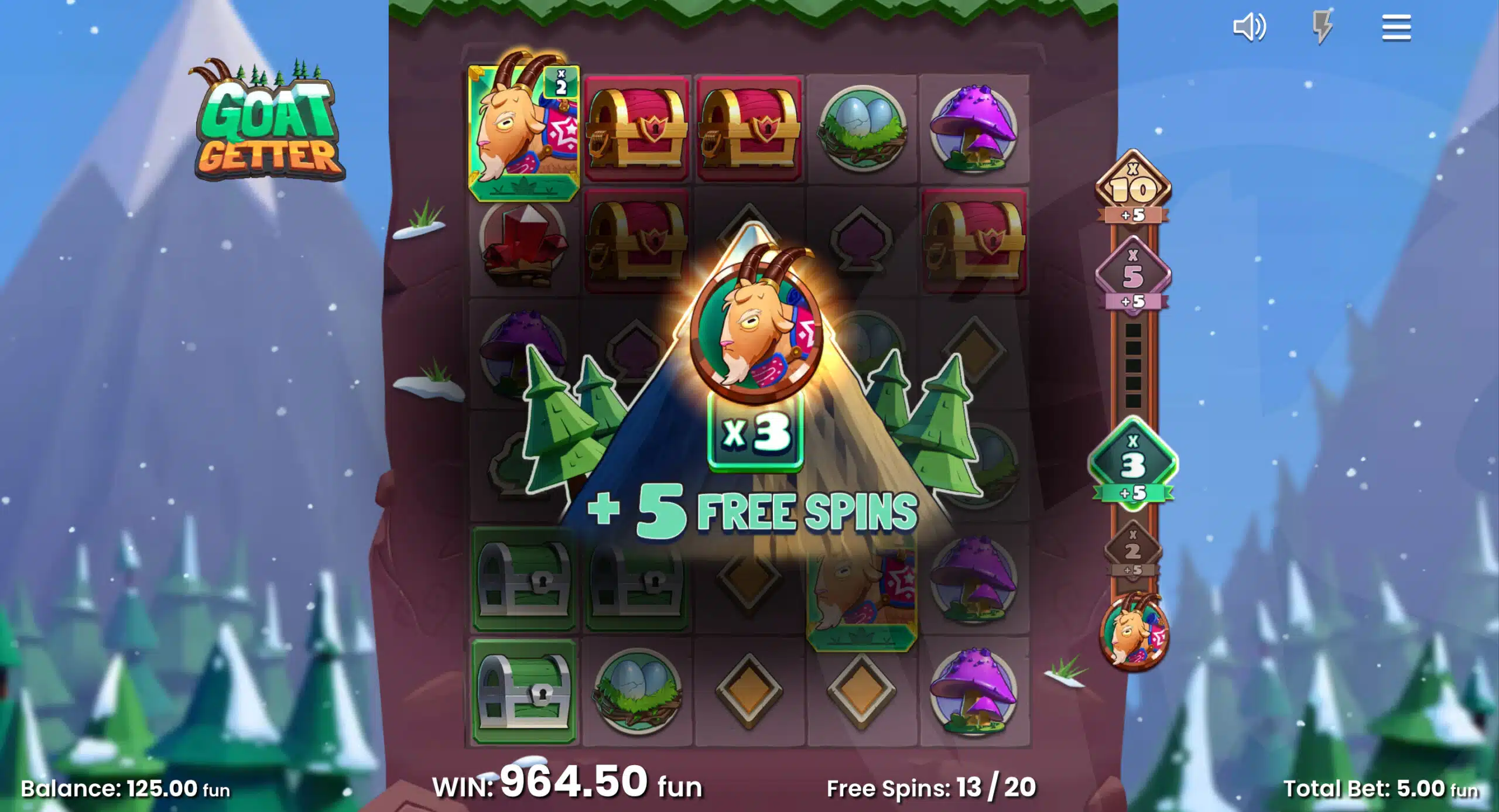 Collect Goat Symbols to Trigger Additional Free Spins With Increased Multipliers